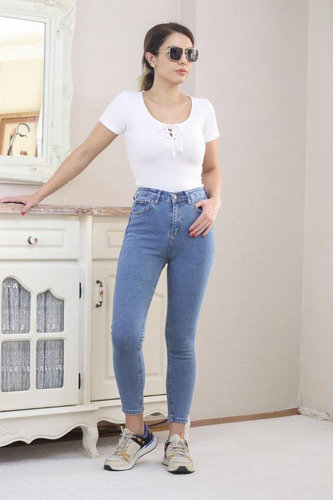 Kadın Mavi Motto Skinny Jean