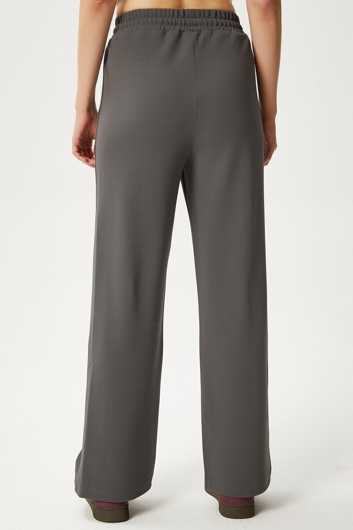 Kadın Moment Bağcıklı Likralı Bel Lastikli Antrasit Palazzo Pantolon