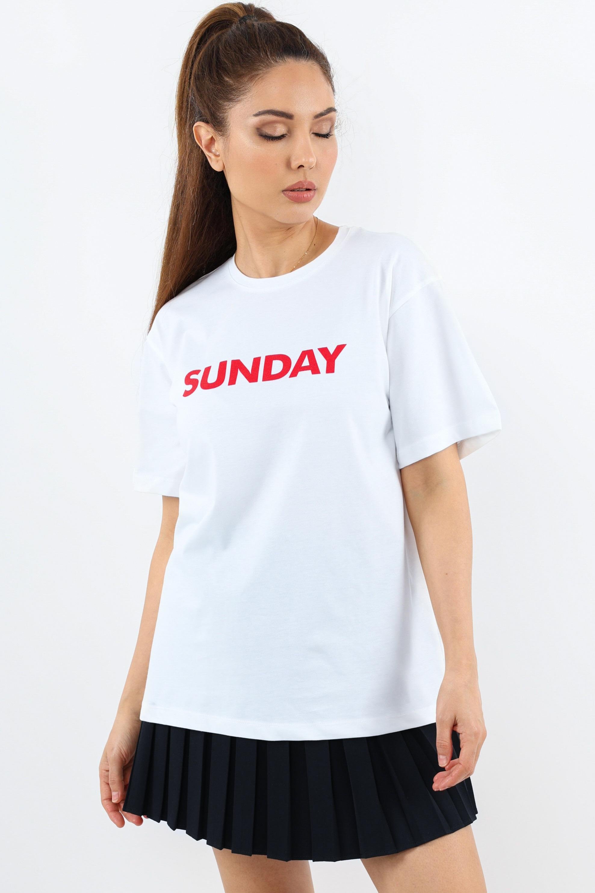 Kadın Motto Yazılı Oversize %100 Pamuk Uzun T-Shirt