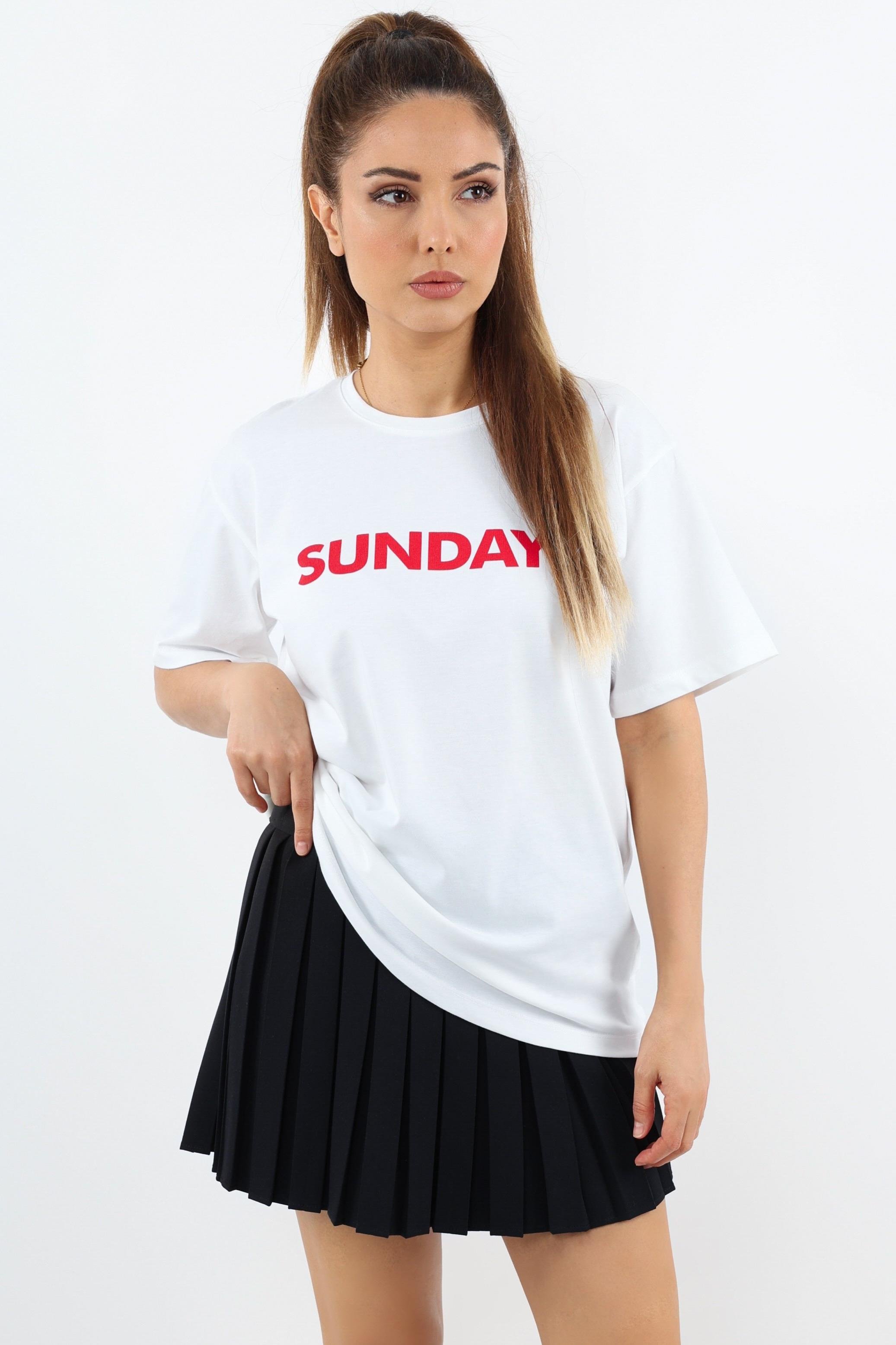 Kadın Motto Yazılı Oversize %100 Pamuk Uzun T-Shirt