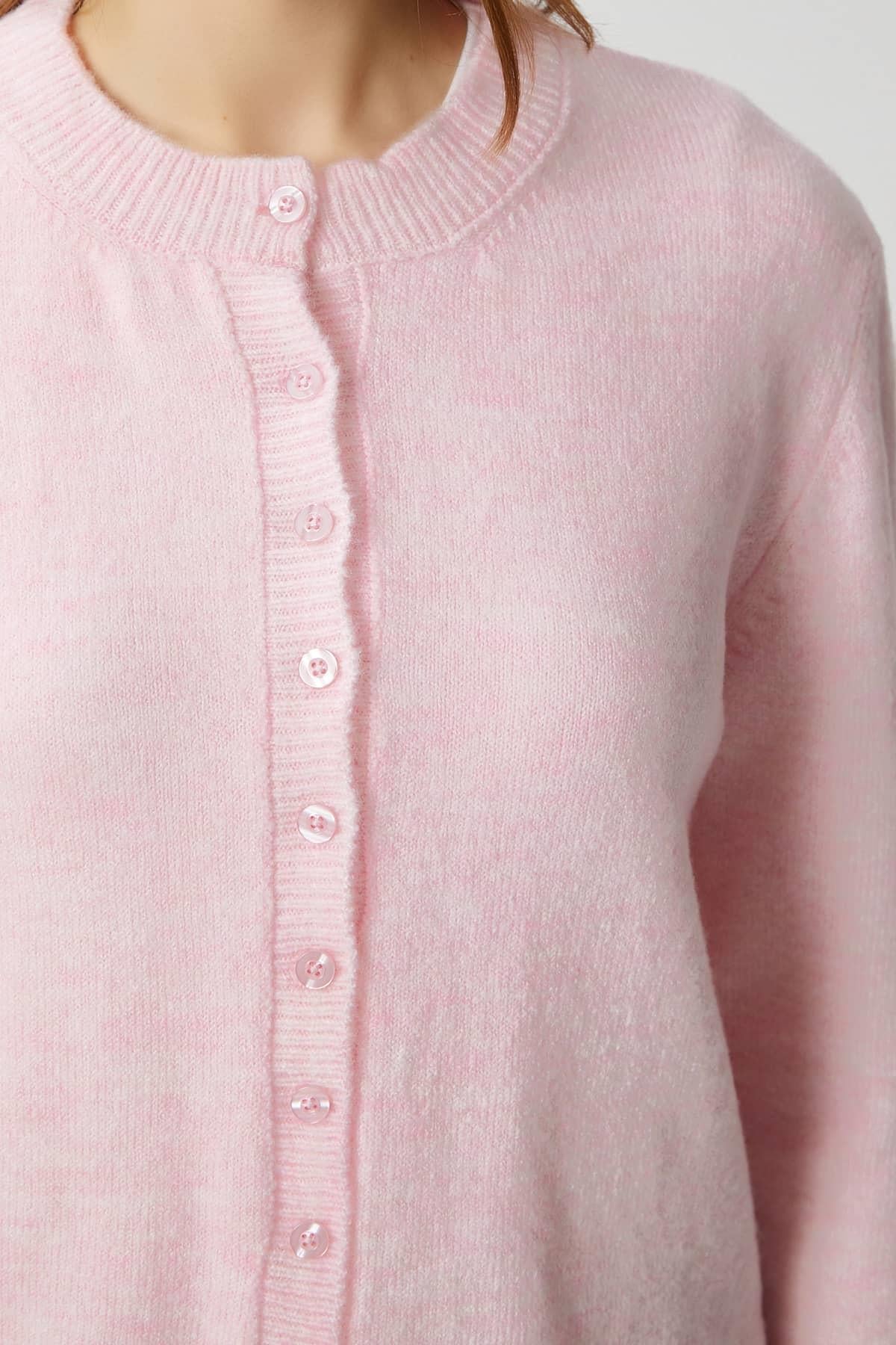 Kadın Nina Bisiklet Yaka Pembe Basic Hırka