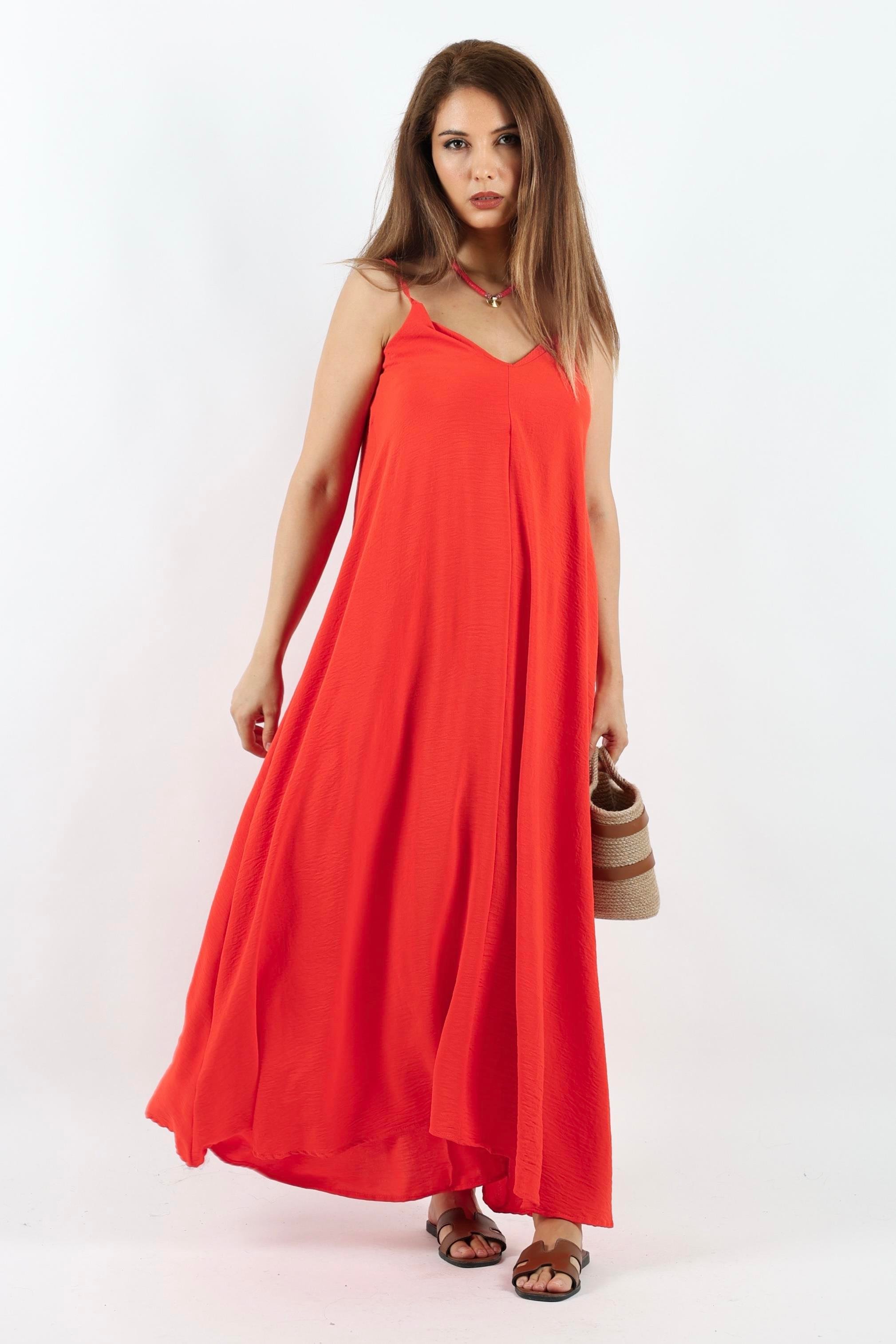 Kadın Portofino Rahat Kesim Ayarlanır Askılı Mercan Ayrobin Elbise