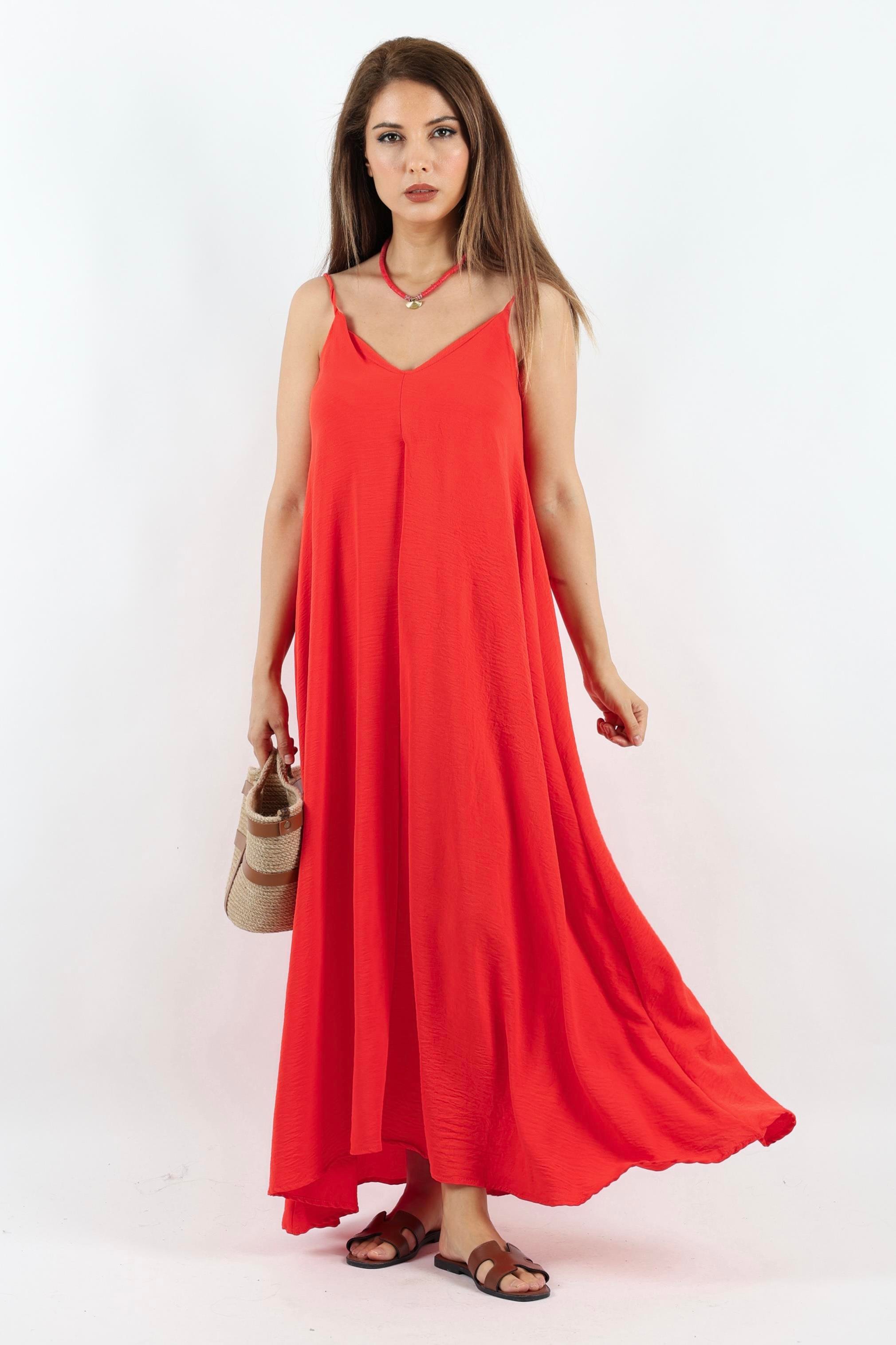 Kadın Portofino Rahat Kesim Ayarlanır Askılı Mercan Ayrobin Elbise