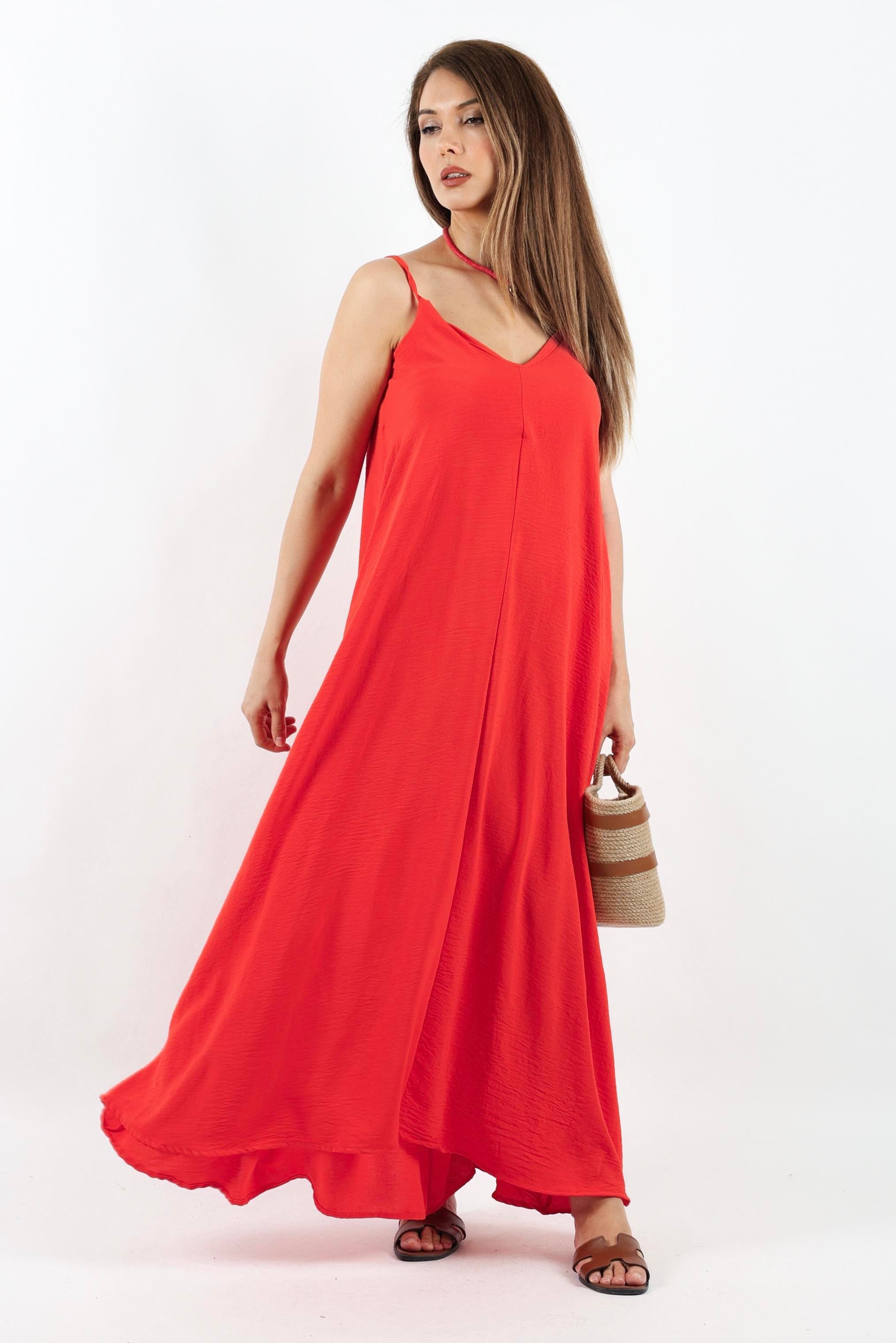 Kadın Portofino Rahat Kesim Ayarlanır Askılı Mercan Ayrobin Elbise