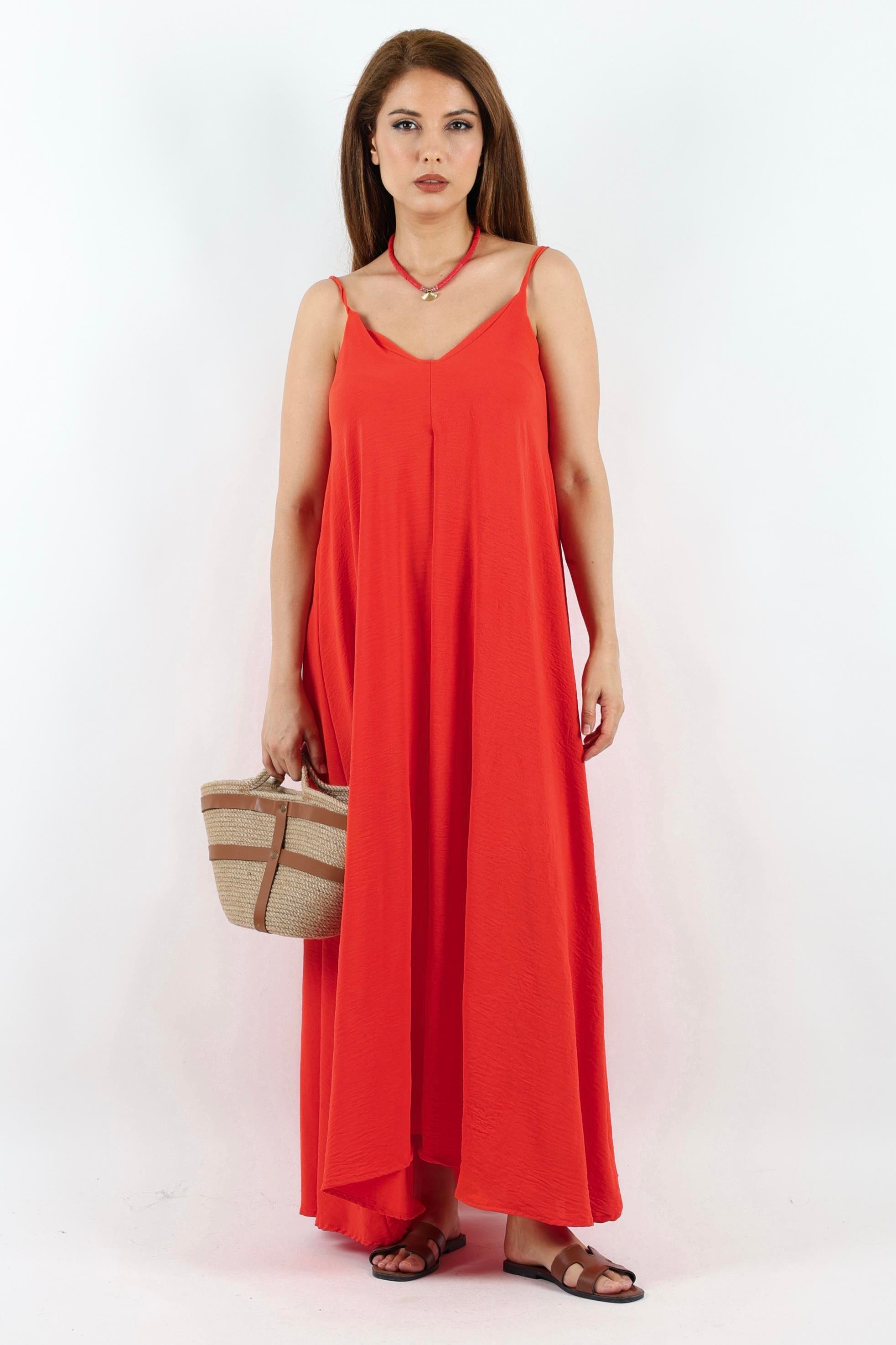 Kadın Portofino Rahat Kesim Ayarlanır Askılı Mercan Ayrobin Elbise