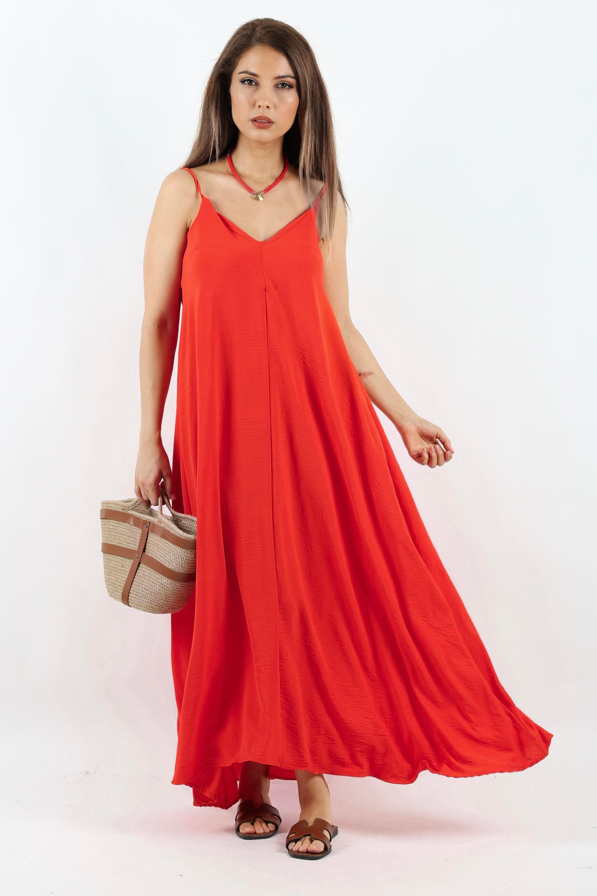 Kadın Portofino Rahat Kesim Ayarlanır Askılı Mercan Ayrobin Elbise