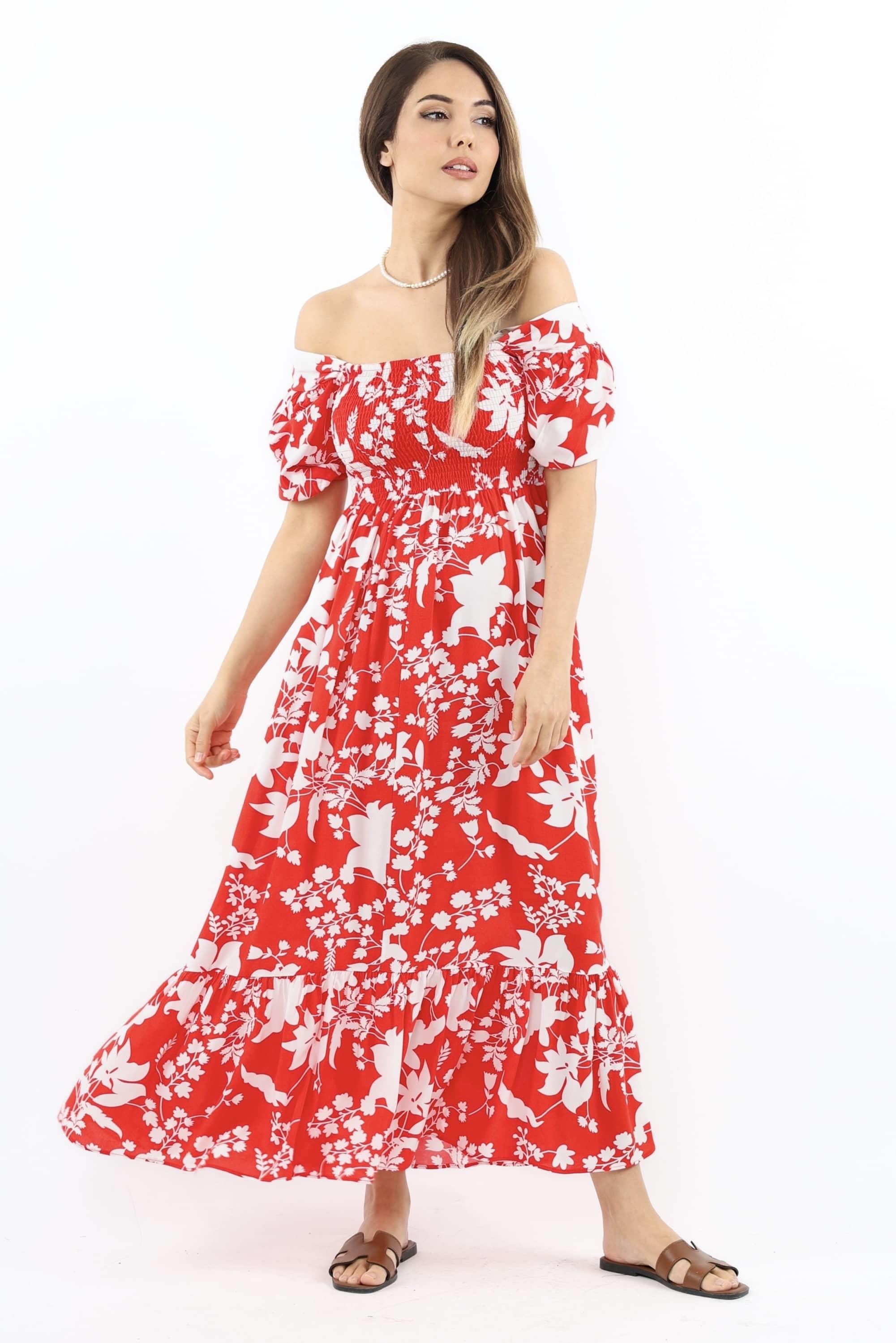 Kadın Positano Kırmızı Gipeli Viskon Uzun Elbise