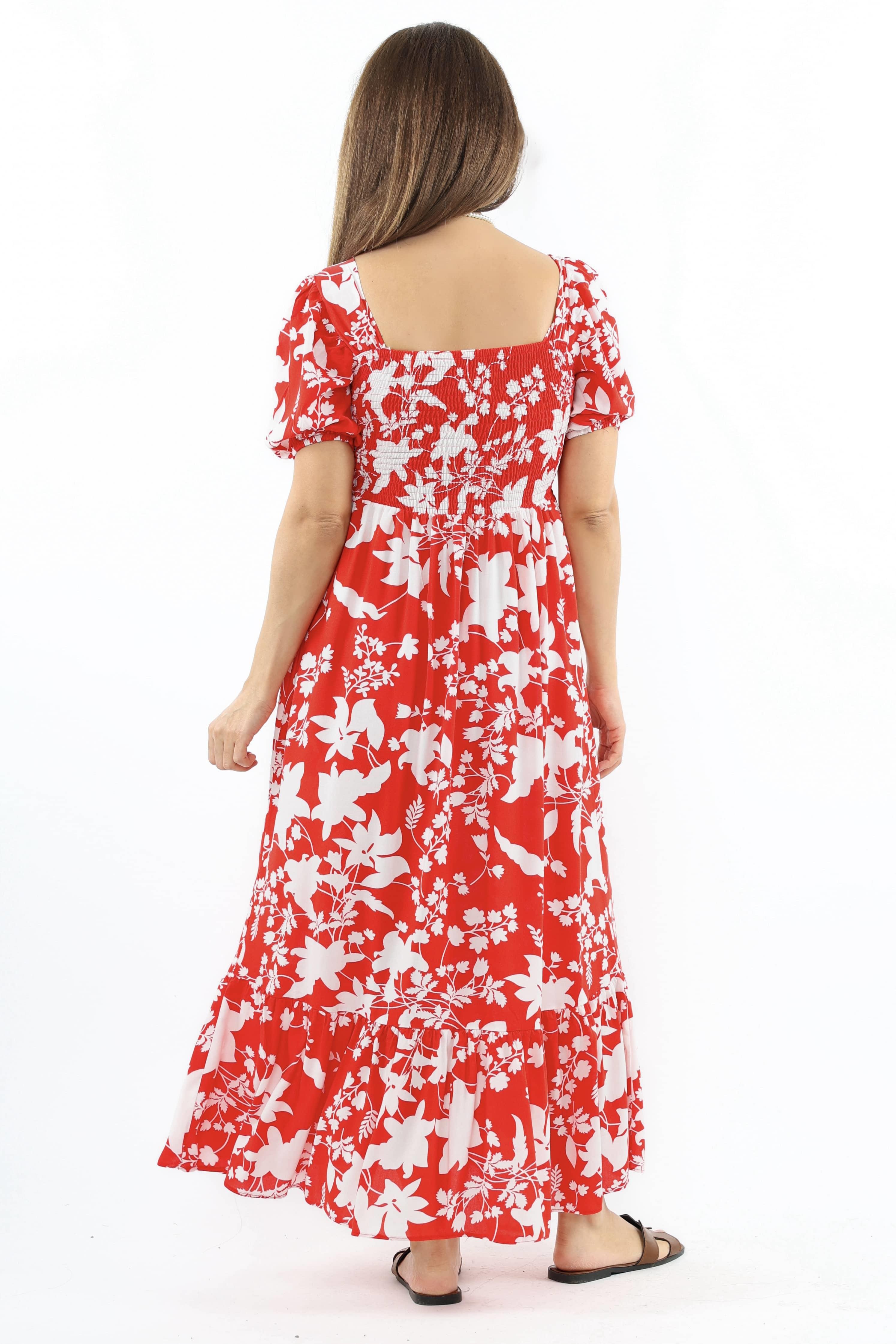 Kadın Positano Kırmızı Gipeli Viskon Uzun Elbise