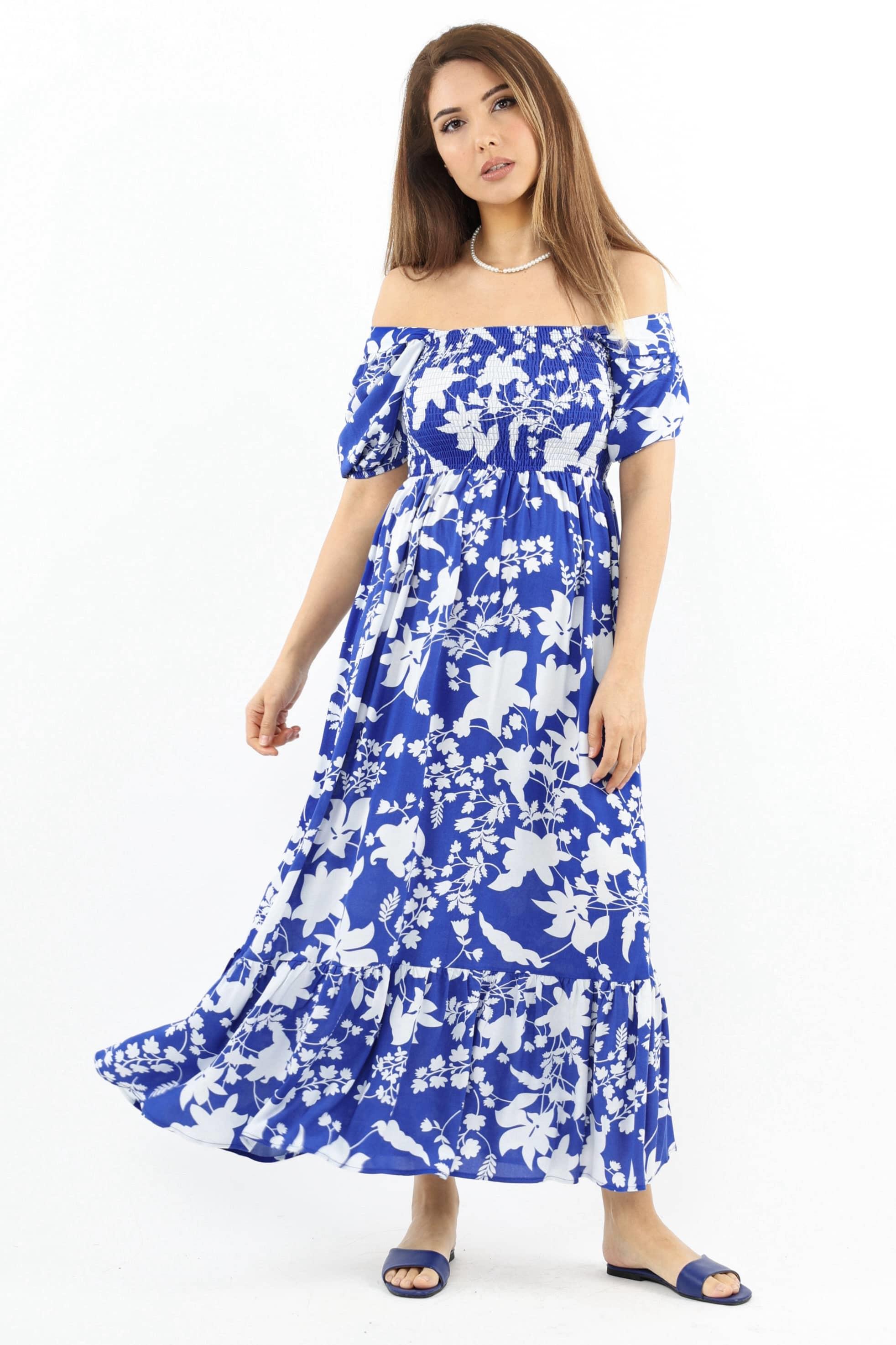 Kadın Positano Mavi Gipeli Viskon Uzun Elbise