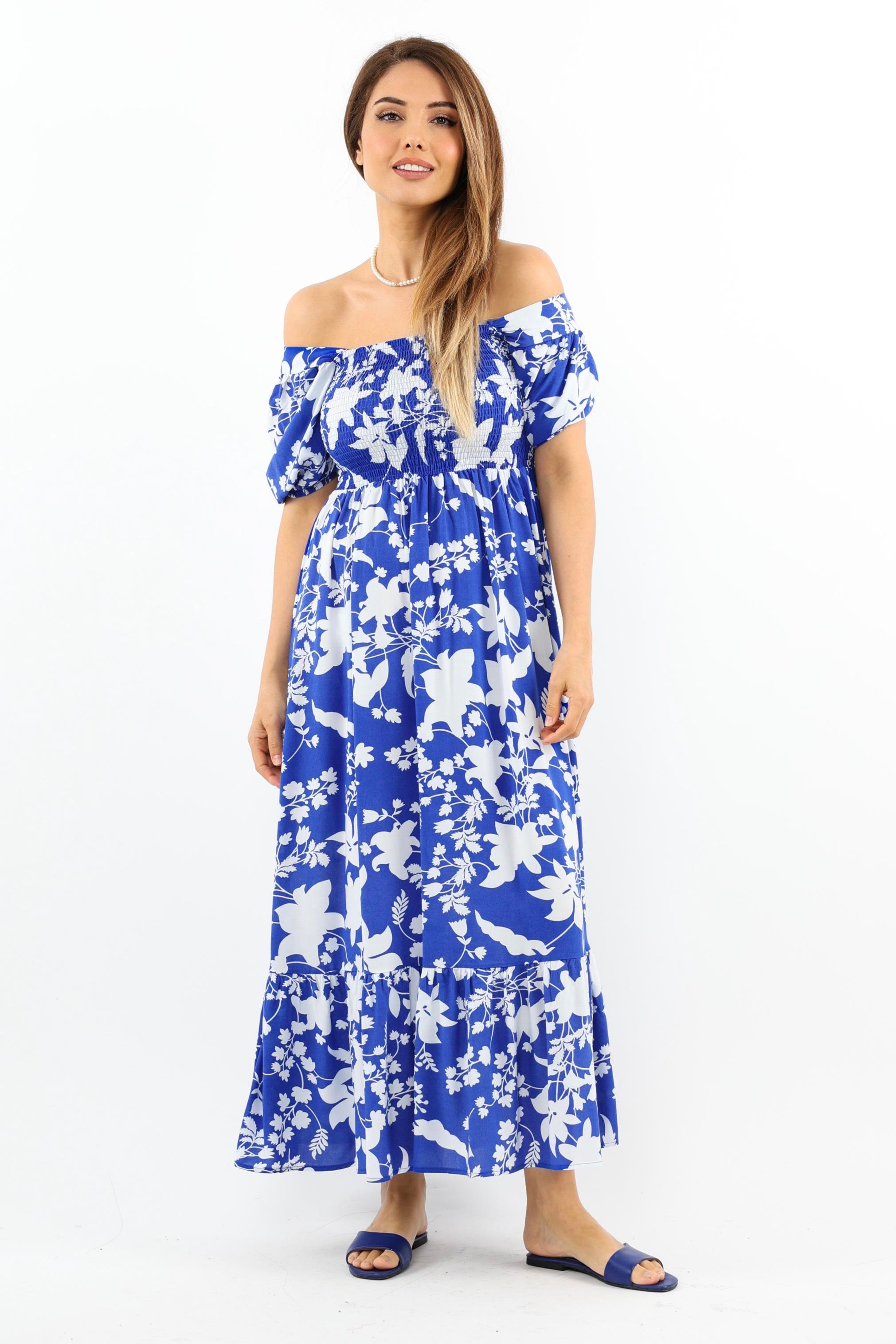 Kadın Positano Mavi Gipeli Viskon Uzun Elbise