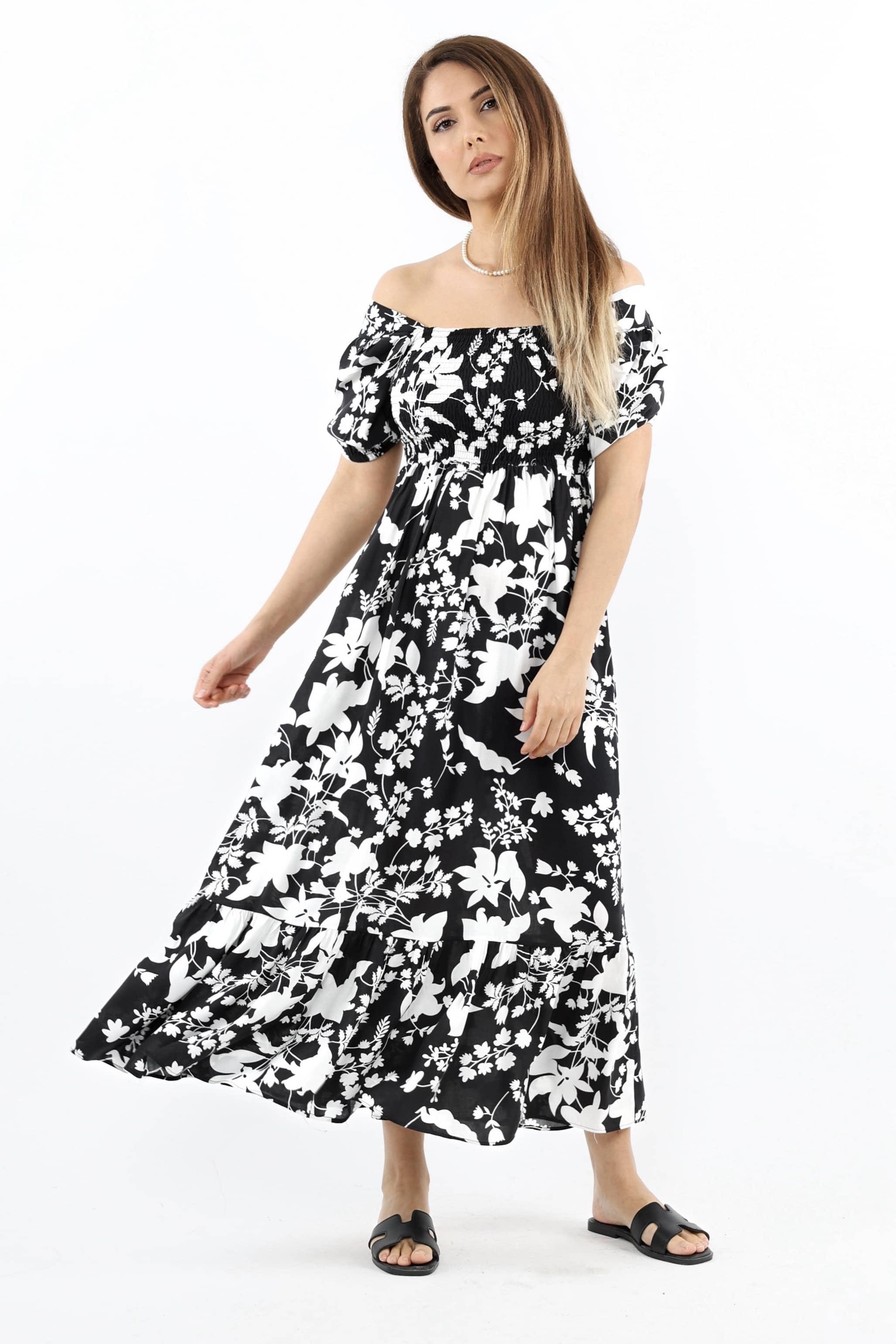 Kadın Positano Siyah Gipeli Viskon Uzun Elbise