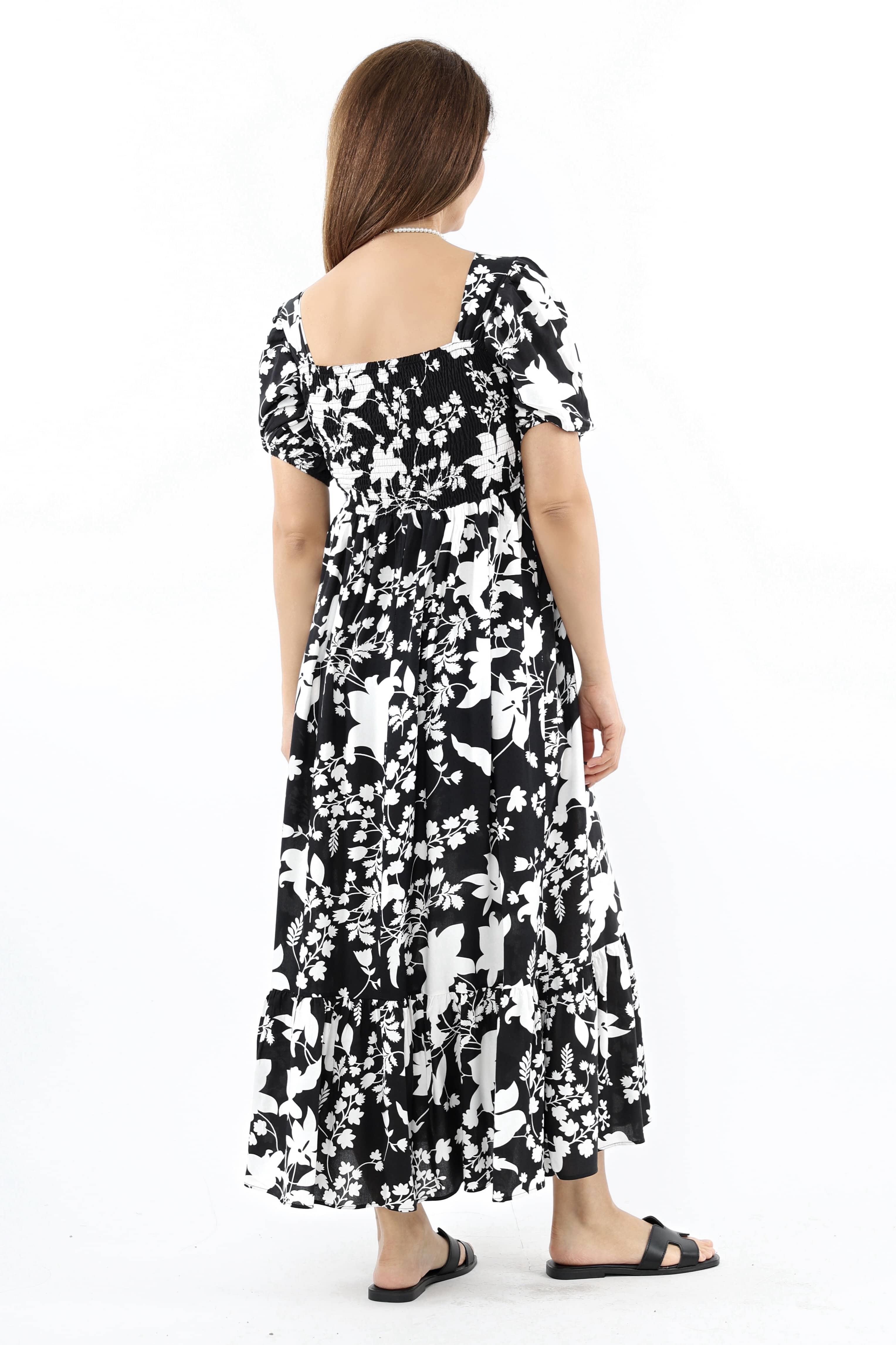 Kadın Positano Siyah Gipeli Viskon Uzun Elbise