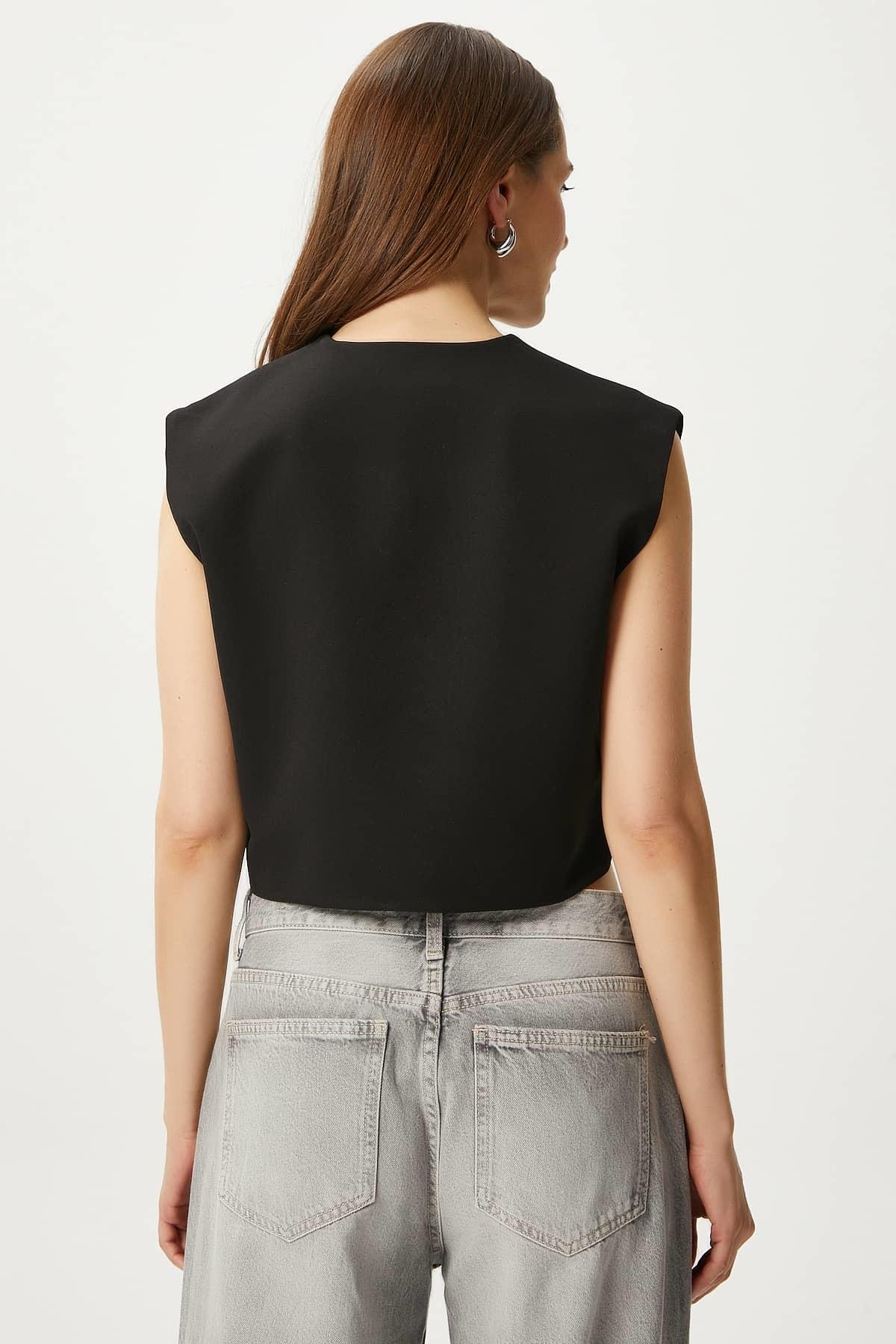 Kadın Power Siyah Astarlı Dokuma Yelek