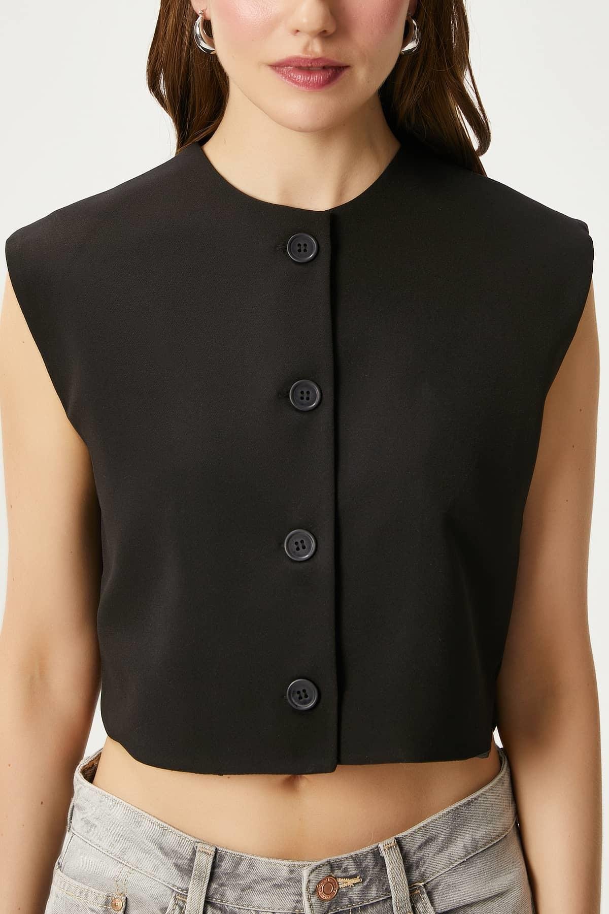 Kadın Power Siyah Astarlı Dokuma Yelek