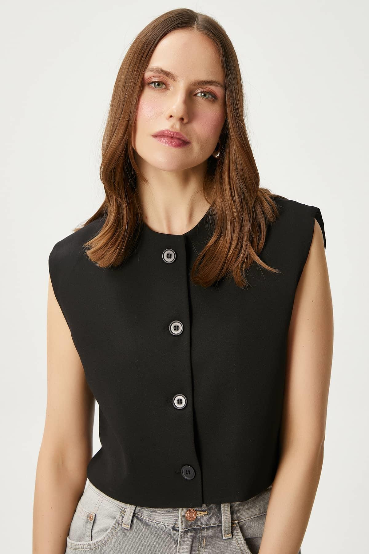 Kadın Power Siyah Astarlı Dokuma Yelek