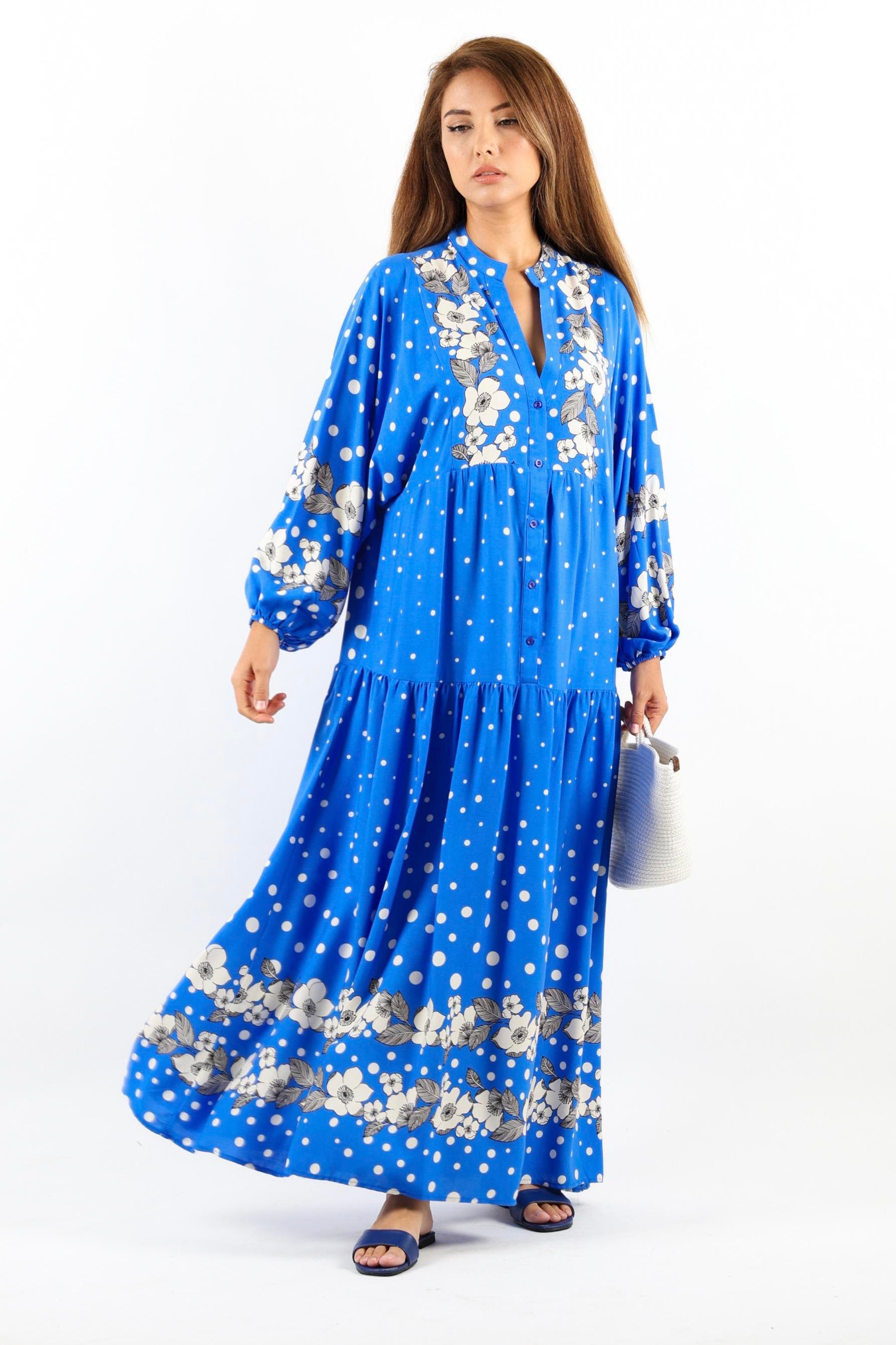 Kadın Prive Dreamy %100 Viskon Mavi Maksi Boy Uzun Yazlık Elbise