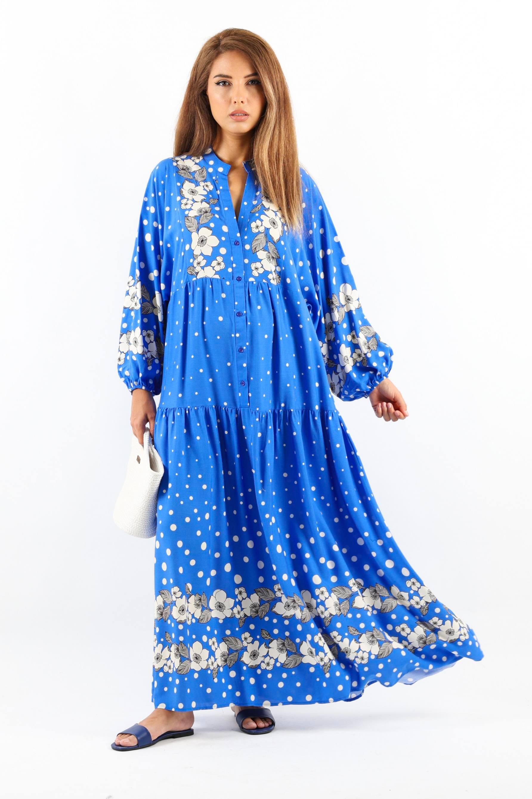 Kadın Prive Dreamy %100 Viskon Mavi Maksi Boy Uzun Yazlık Elbise