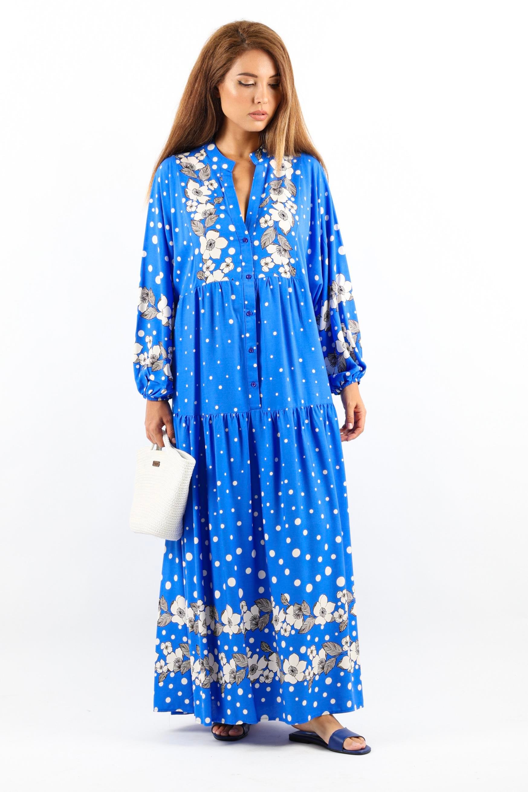 Kadın Prive Dreamy %100 Viskon Mavi Maksi Boy Uzun Yazlık Elbise