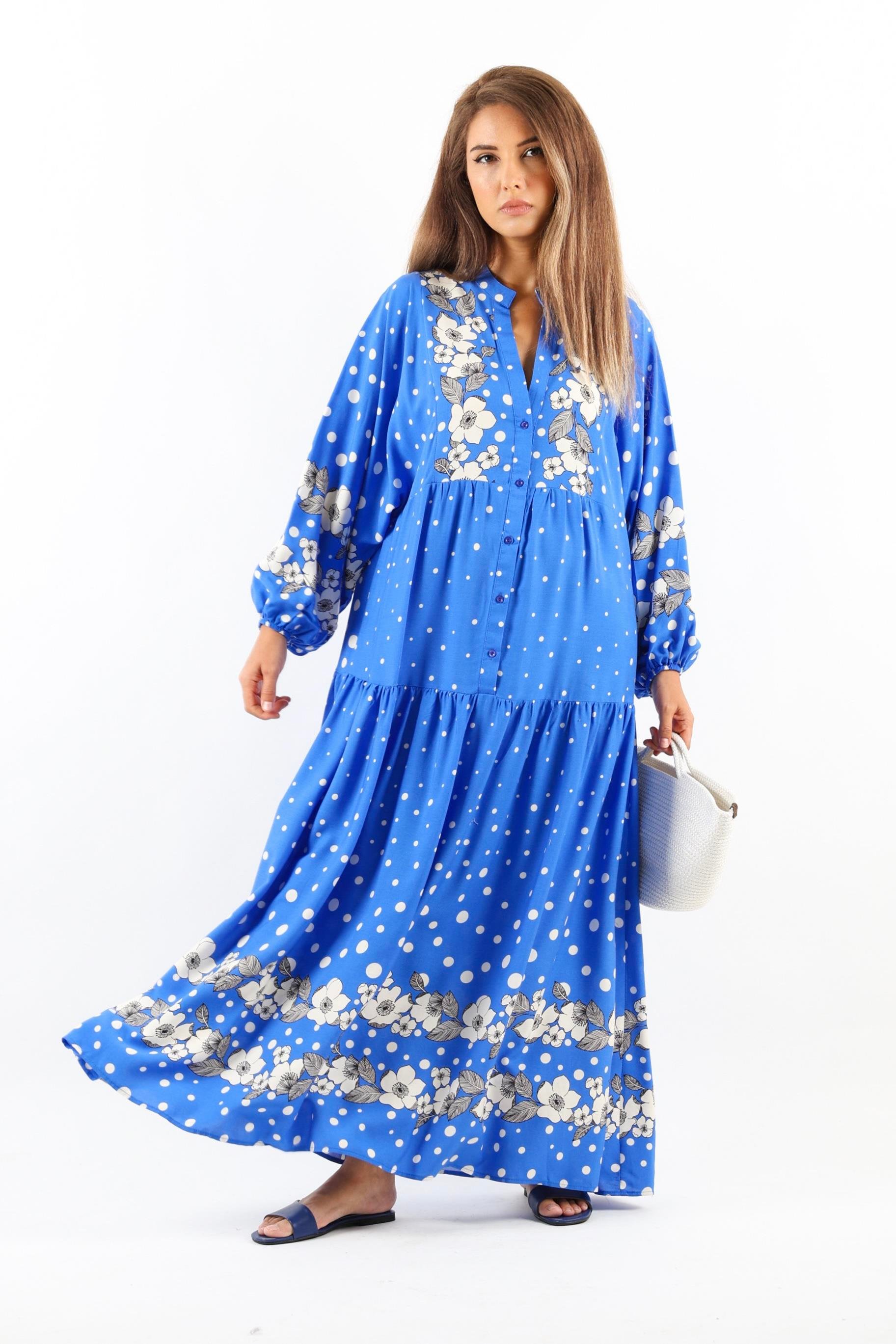 Kadın Prive Dreamy %100 Viskon Mavi Maksi Boy Uzun Yazlık Elbise