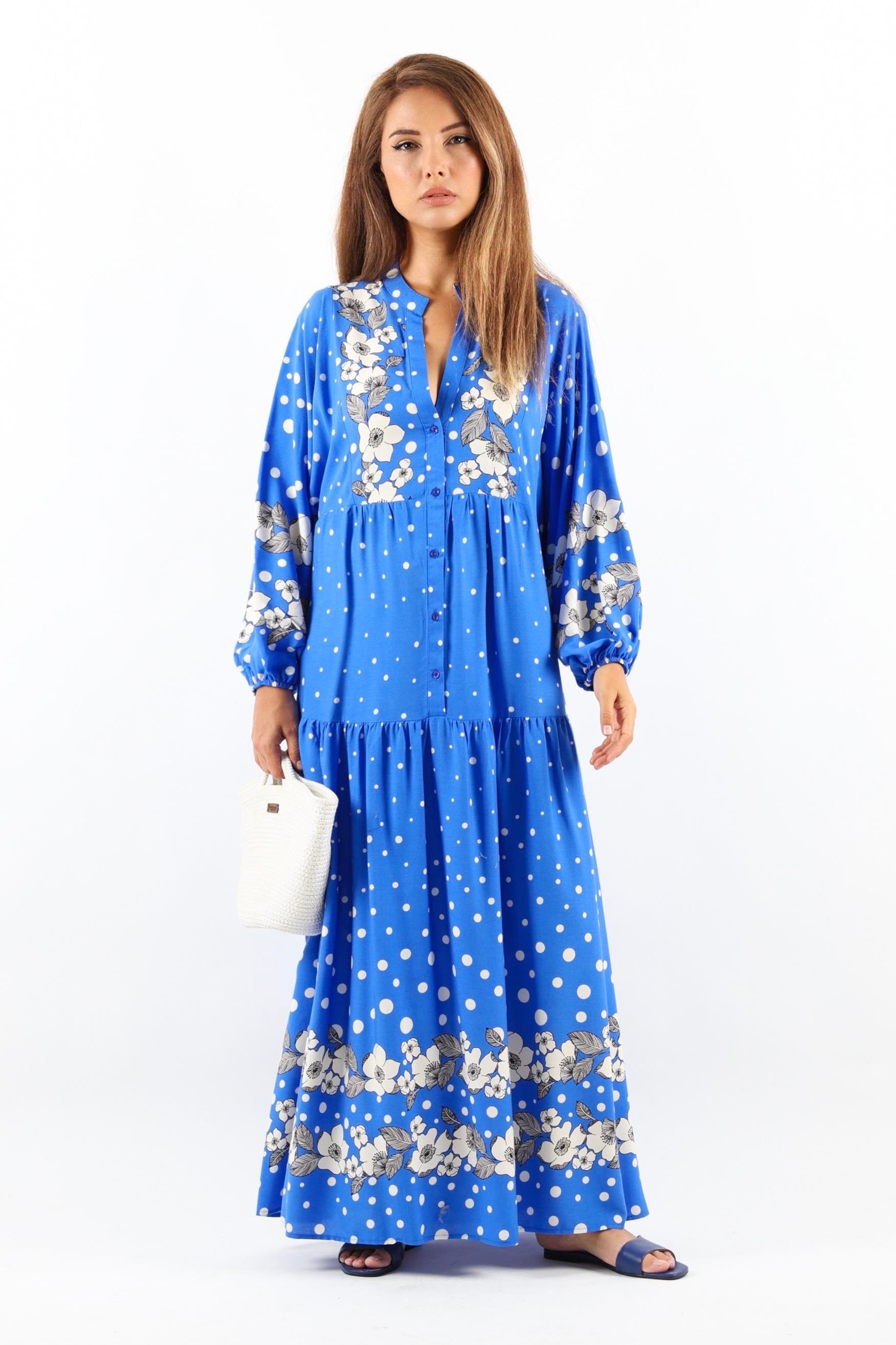 Kadın Prive Dreamy %100 Viskon Mavi Maksi Boy Uzun Yazlık Elbise