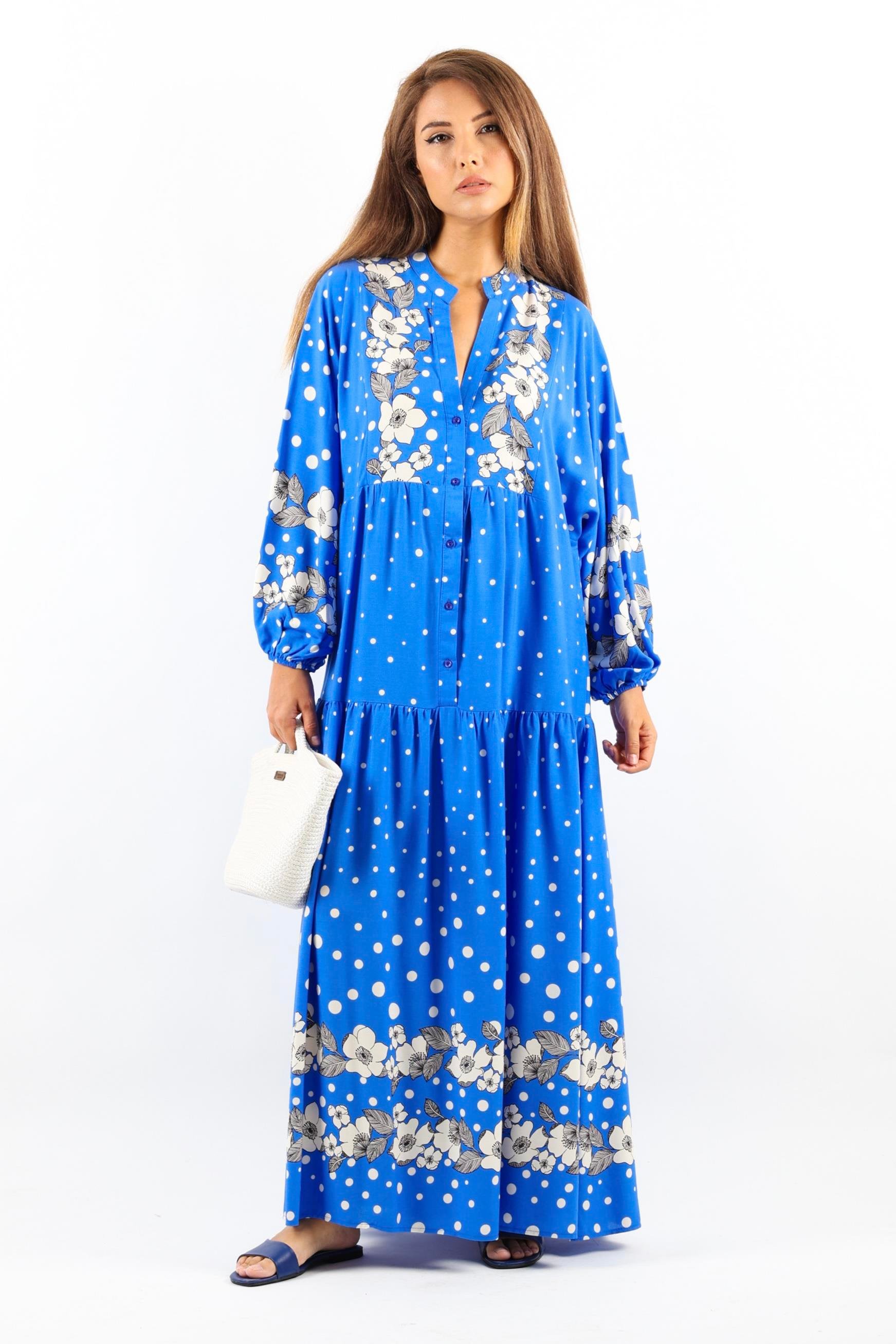 Kadın Prive Dreamy %100 Viskon Mavi Maksi Boy Uzun Yazlık Elbise