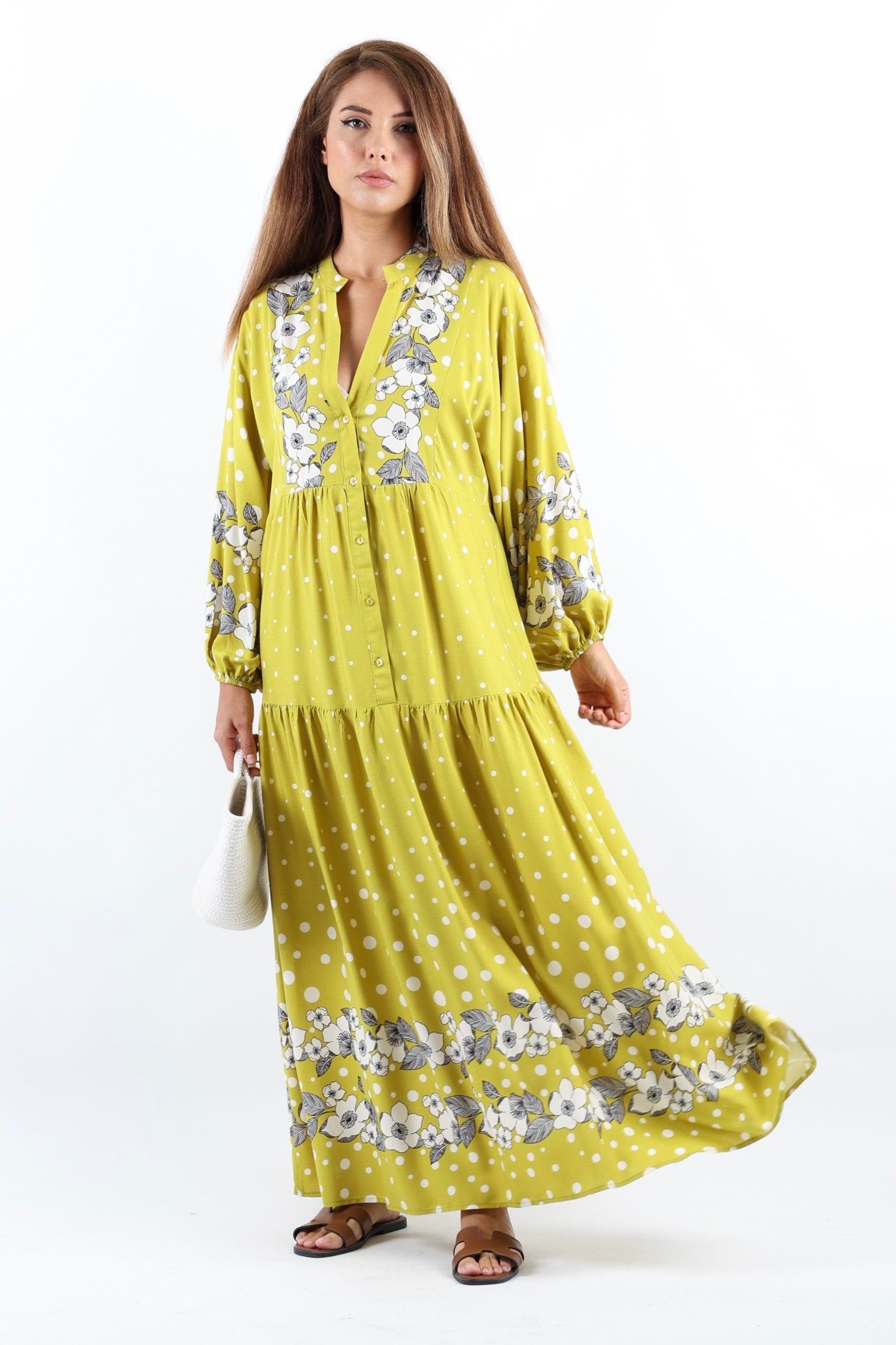 Kadın Prive Dreamy %100 Viskon Yağ Yeşili Maksi Boy Uzun Yazlık Elbise