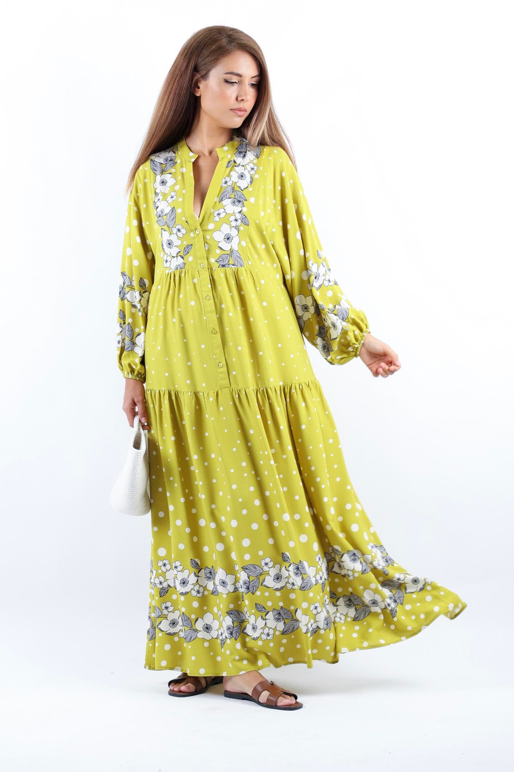 Kadın Prive Dreamy %100 Viskon Yağ Yeşili Maksi Boy Uzun Yazlık Elbise