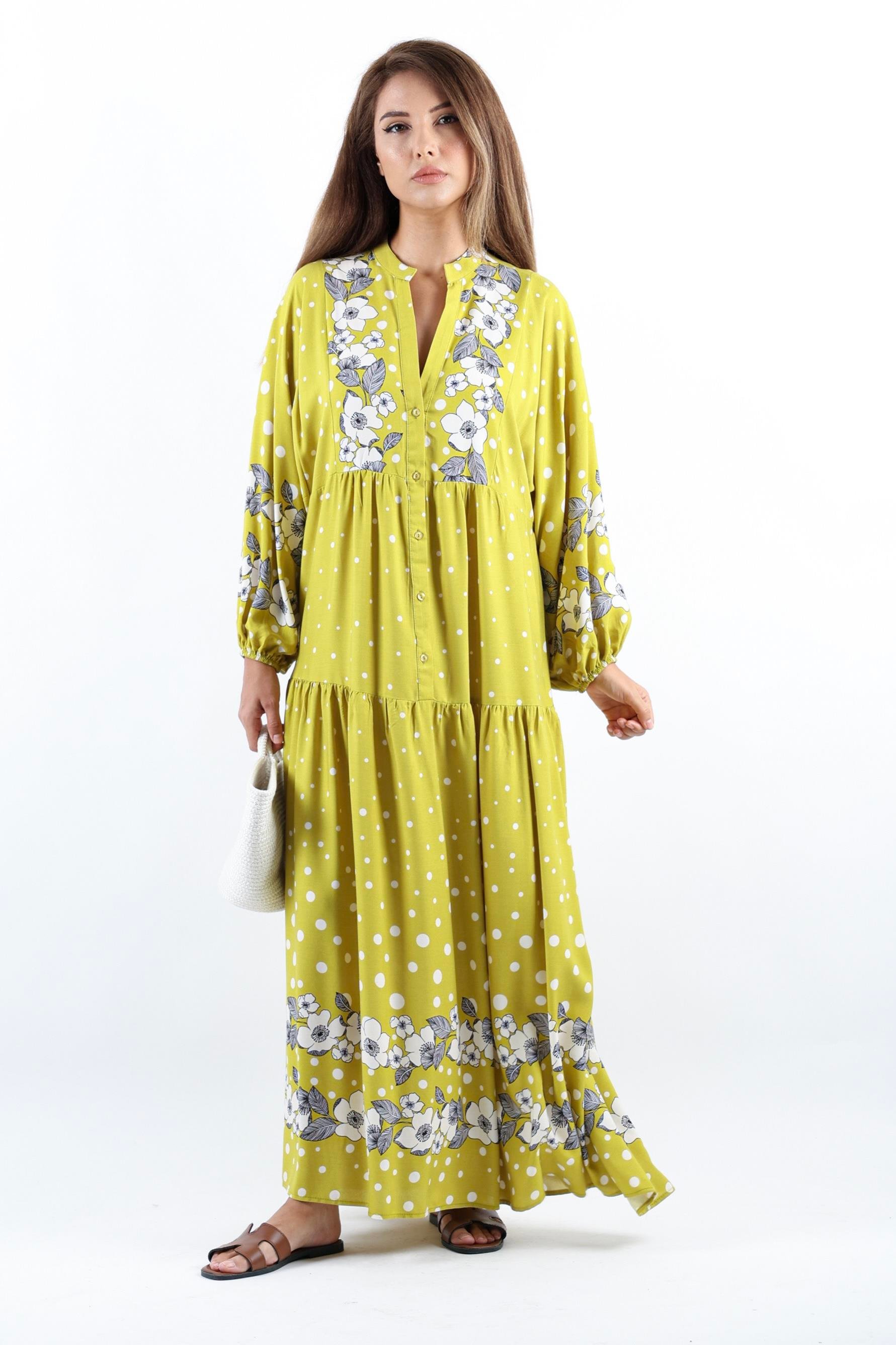 Kadın Prive Dreamy %100 Viskon Yağ Yeşili Maksi Boy Uzun Yazlık Elbise