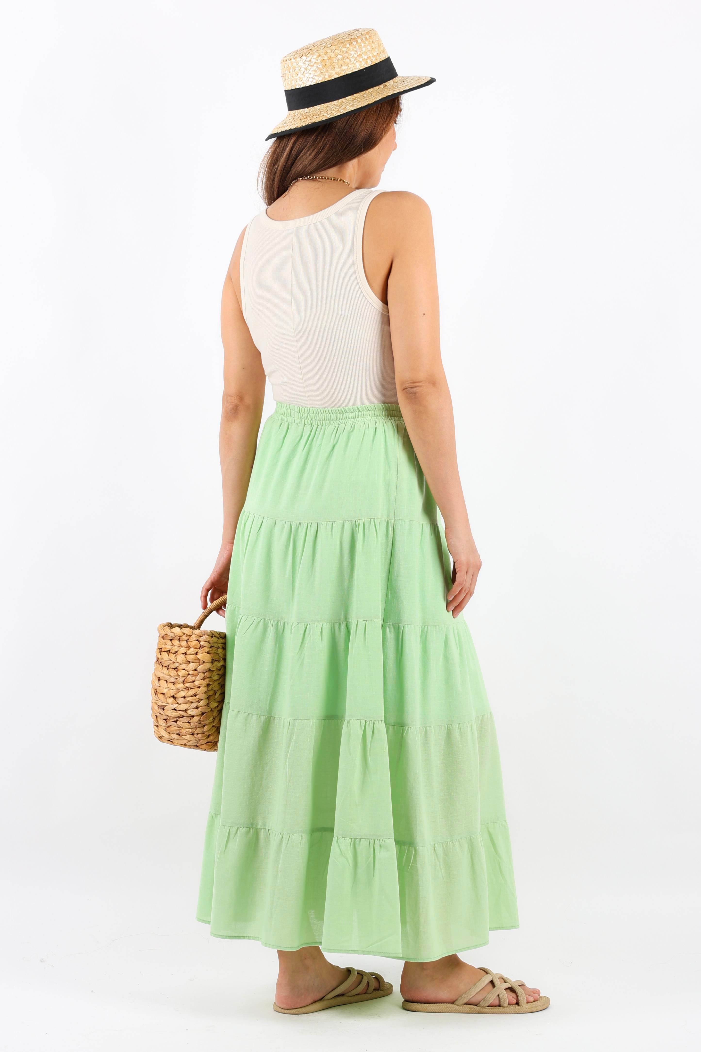 Kadın Rita Pamuk Yeşil Uzun Etek