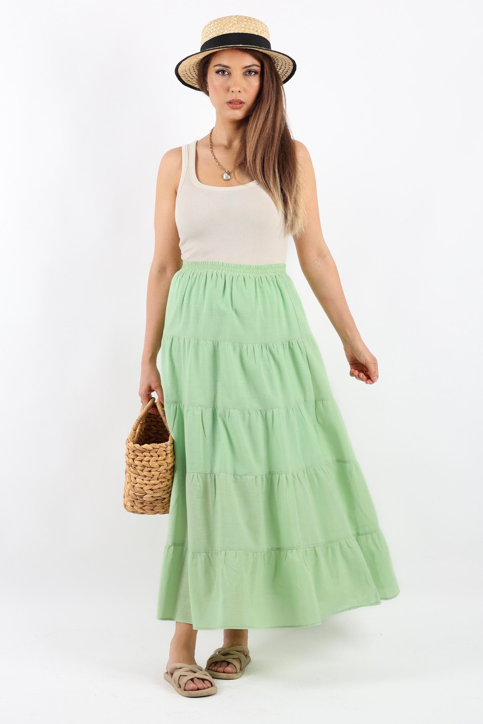 Kadın Rita Pamuk Yeşil Uzun Etek