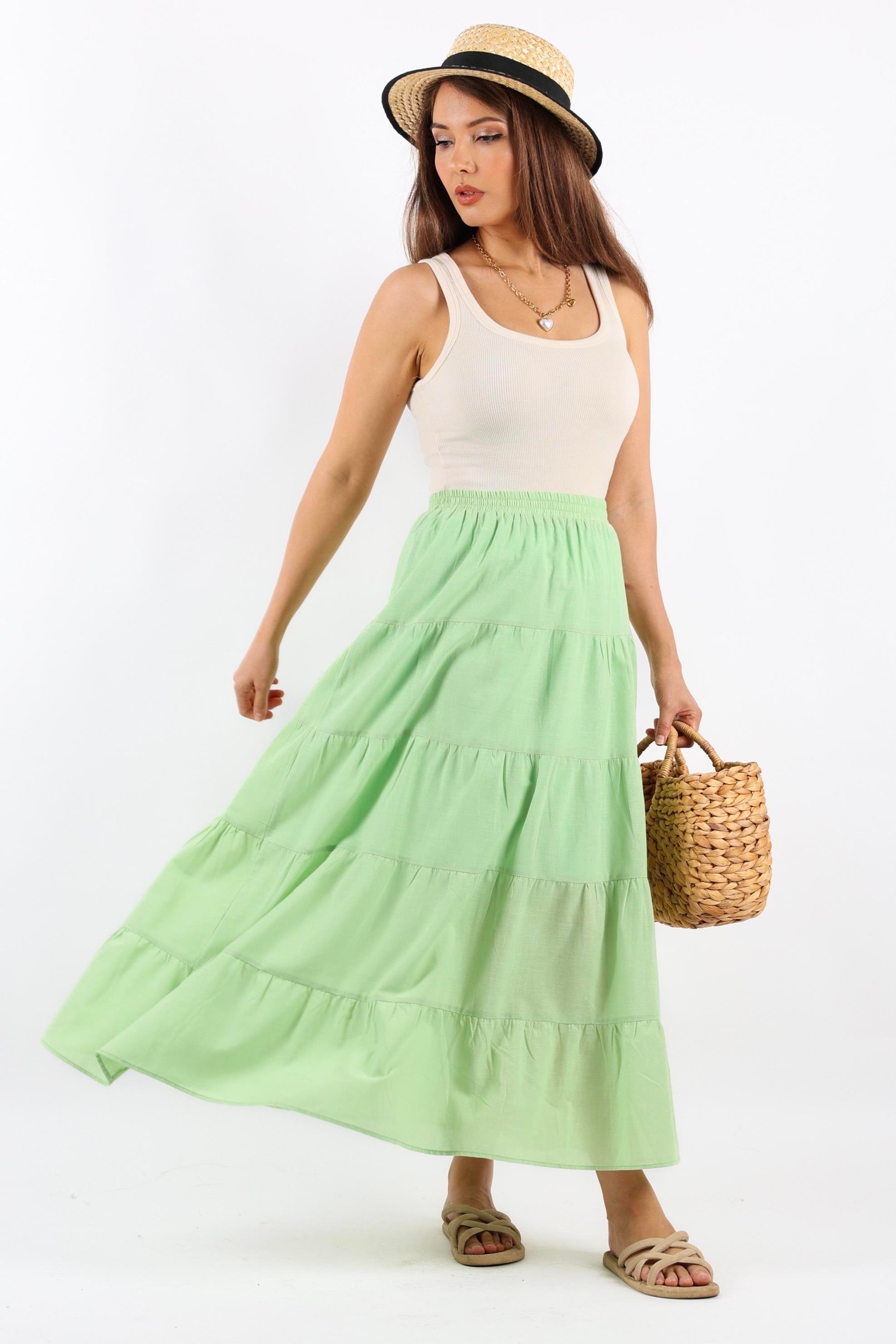 Kadın Rita Pamuk Yeşil Uzun Etek