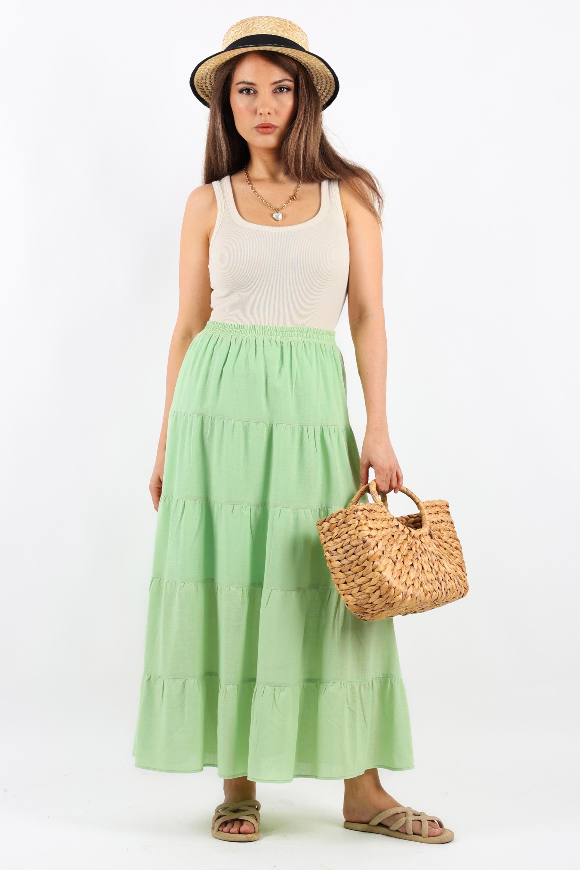 Kadın Rita Pamuk Yeşil Uzun Etek