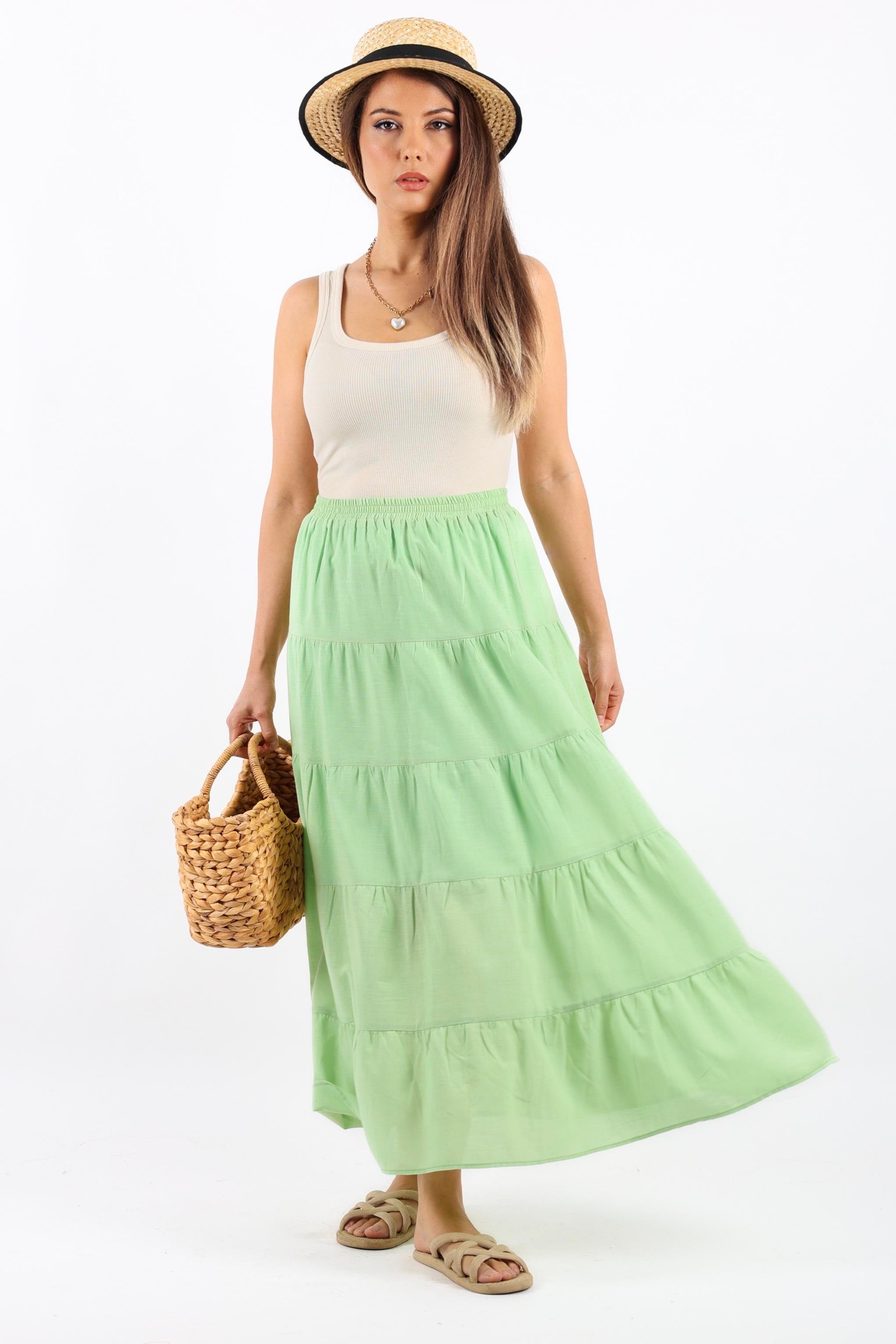 Kadın Rita Pamuk Yeşil Uzun Etek