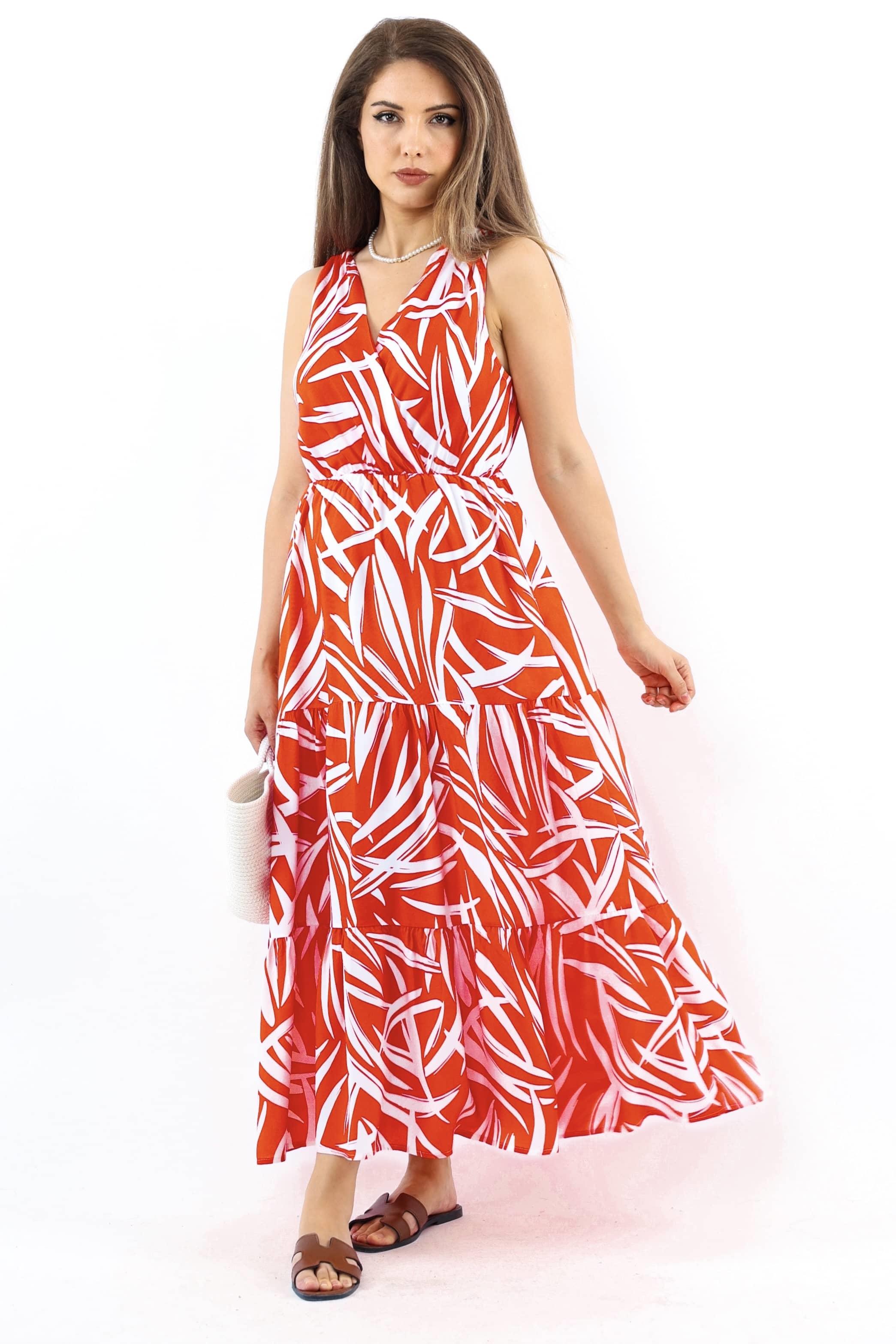 Kadın Santorini Bel Lastikli Mercan Viskon Elbise