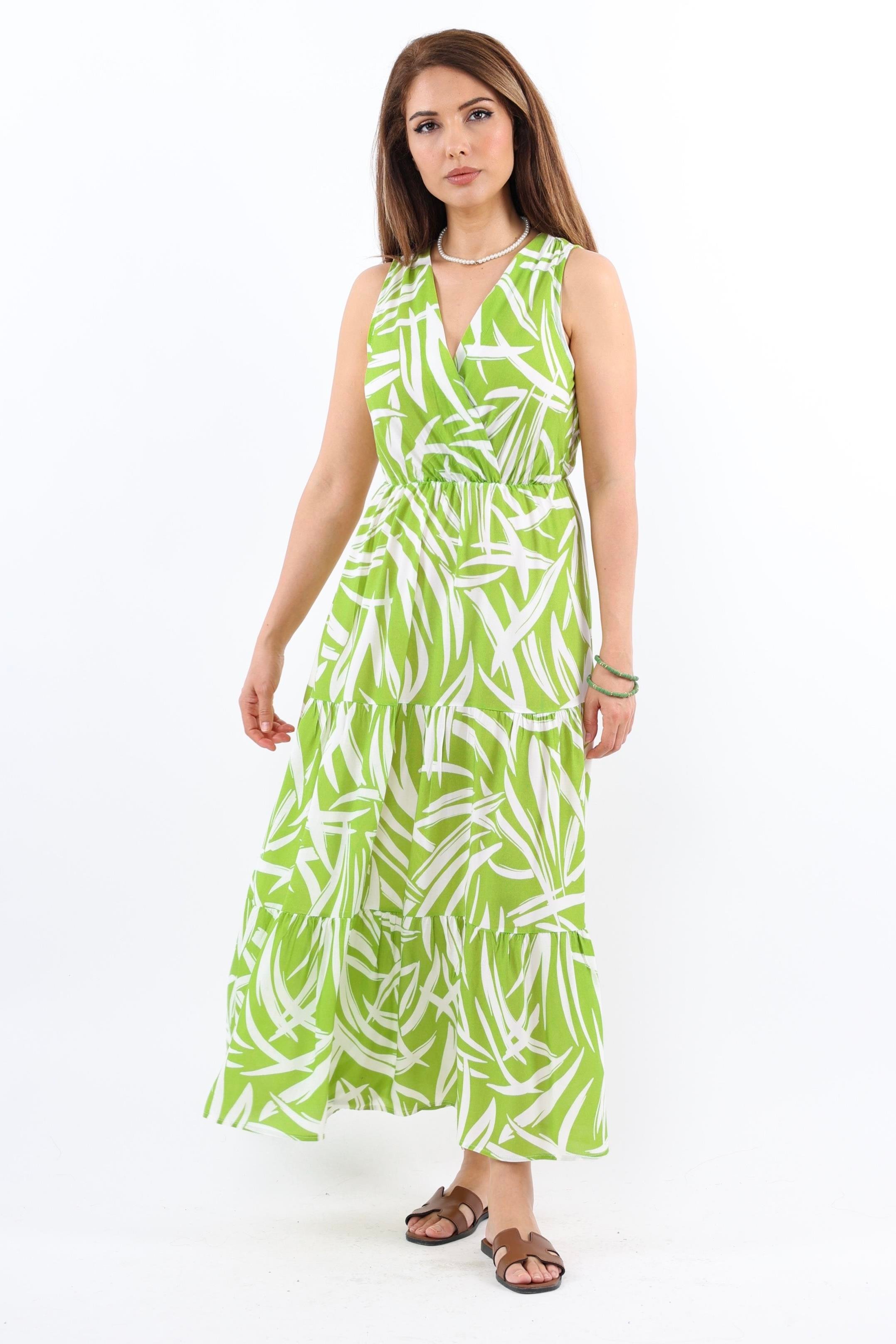 Kadın Santorini Bel Lastikli Yeşil Viskon Elbise