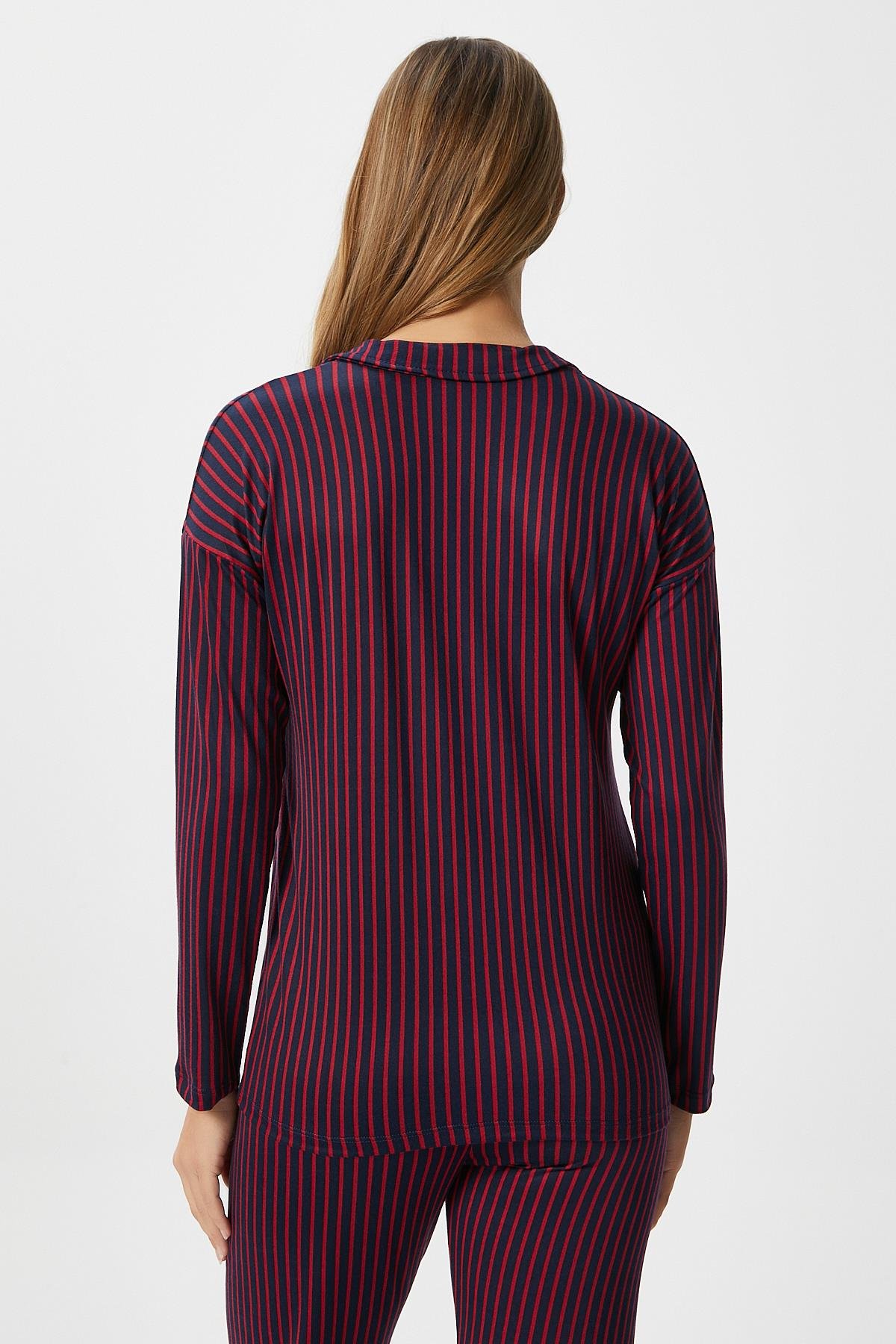 Kadın Secret Extra Soft Lacivert Bordo Çizgili Pijama Takımı