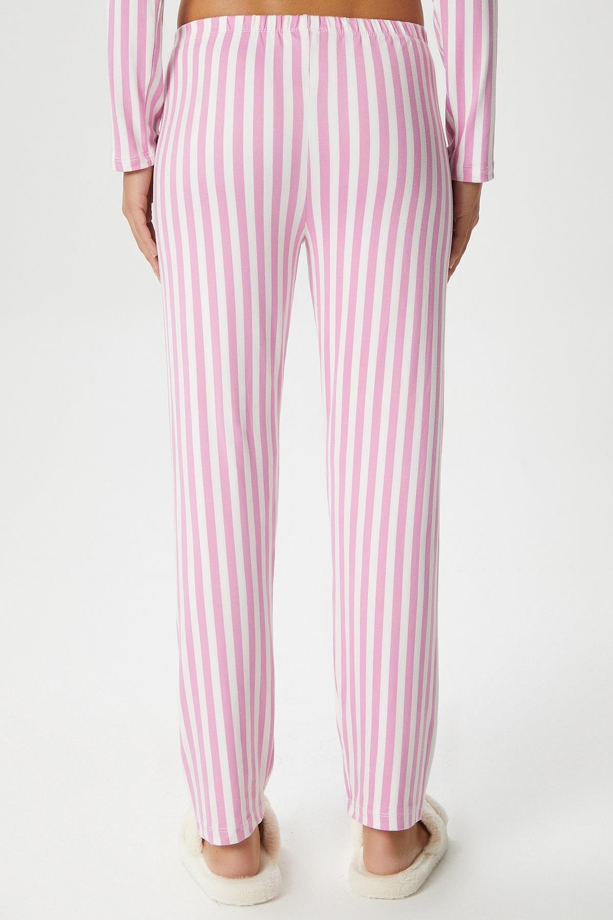 Kadın Secret Extra Soft Pembe Beyaz  Çizgili Pijama Takım