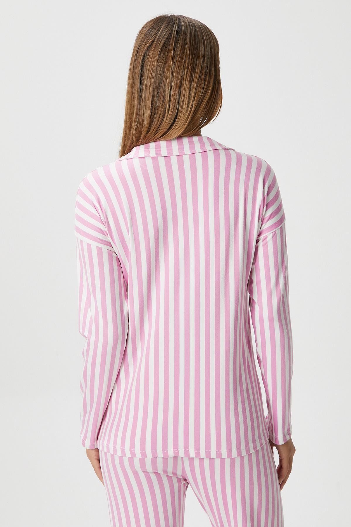 Kadın Secret Extra Soft Pembe Beyaz  Çizgili Pijama Takım
