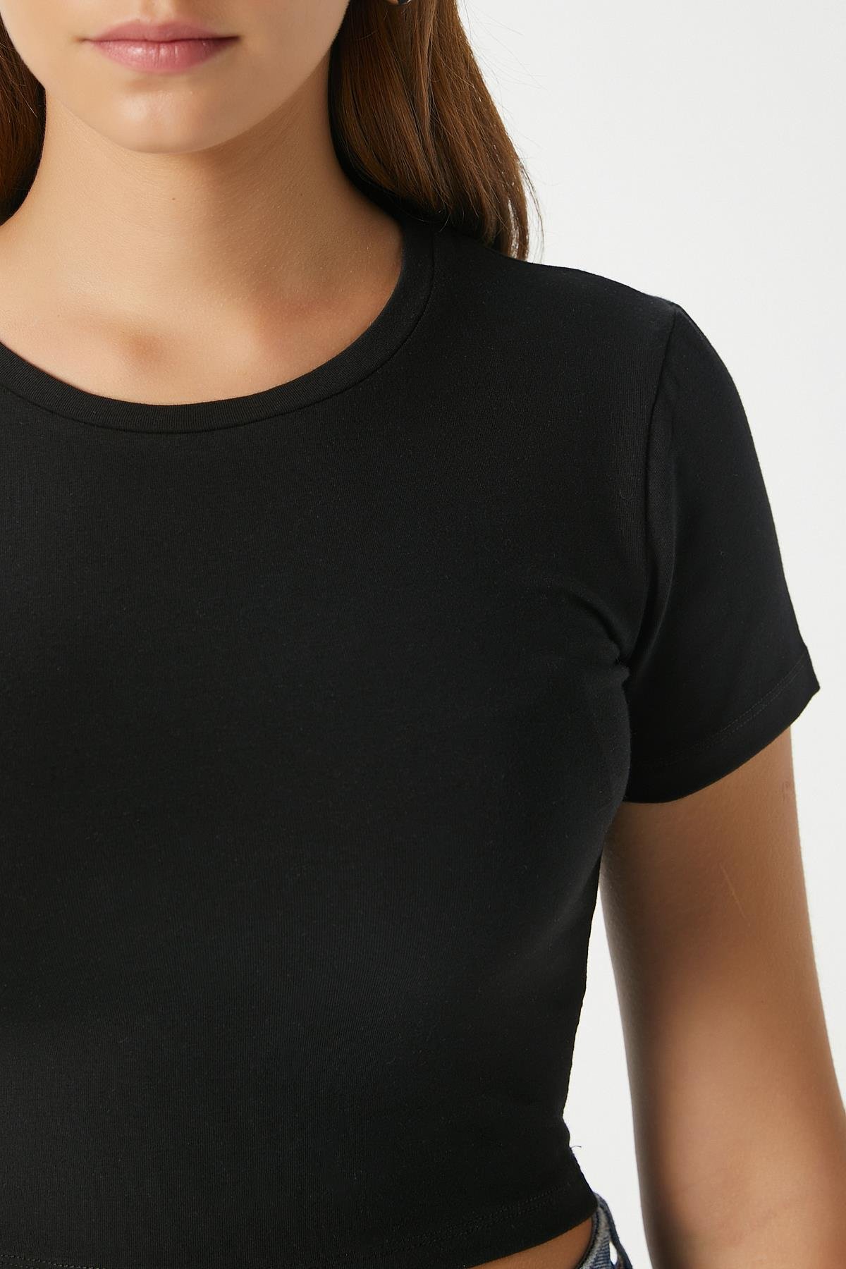 Kadın Serra %100 Pamuk Siyah Crop Top
