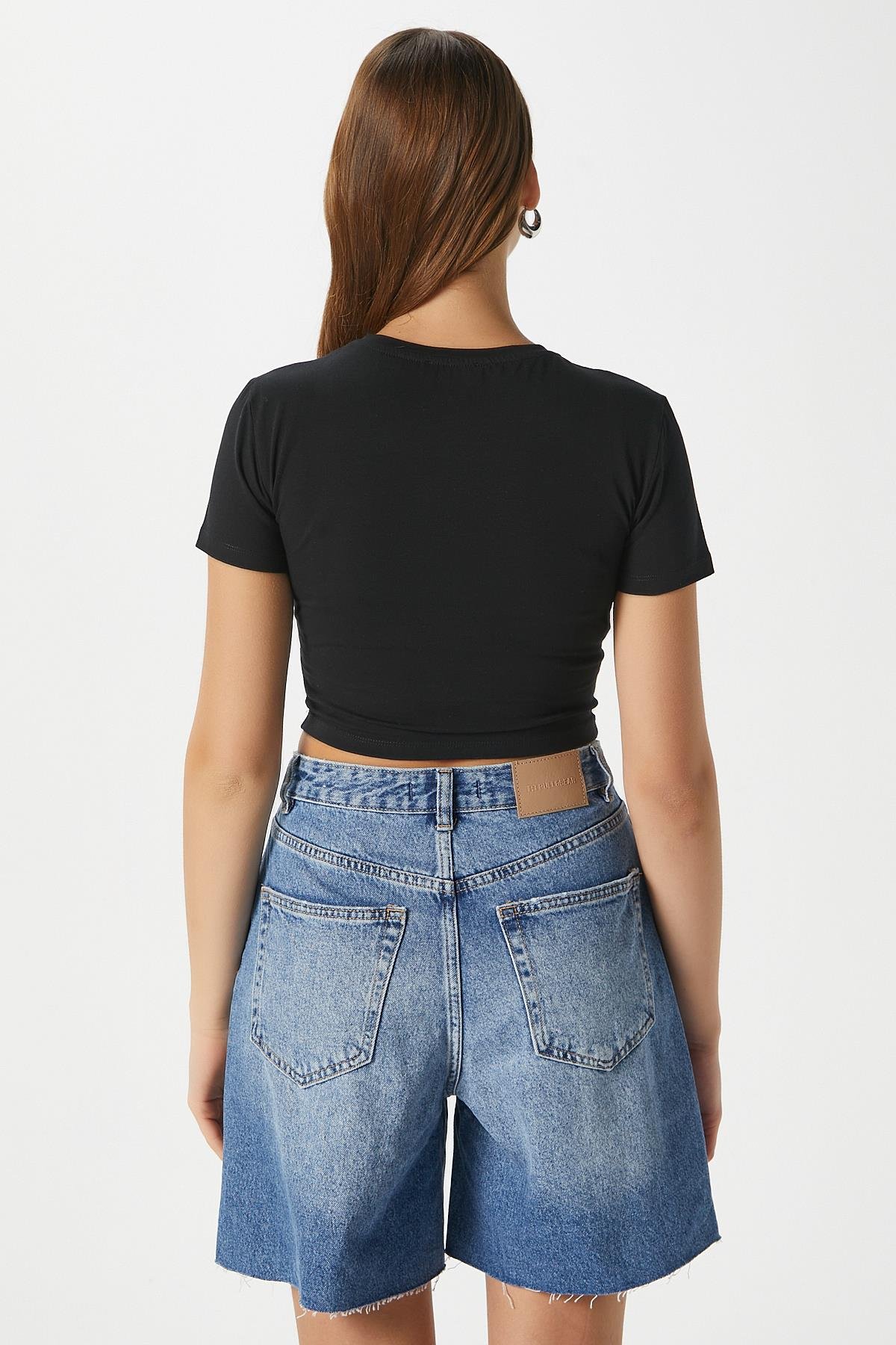 Kadın Serra %100 Pamuk Siyah Crop Top