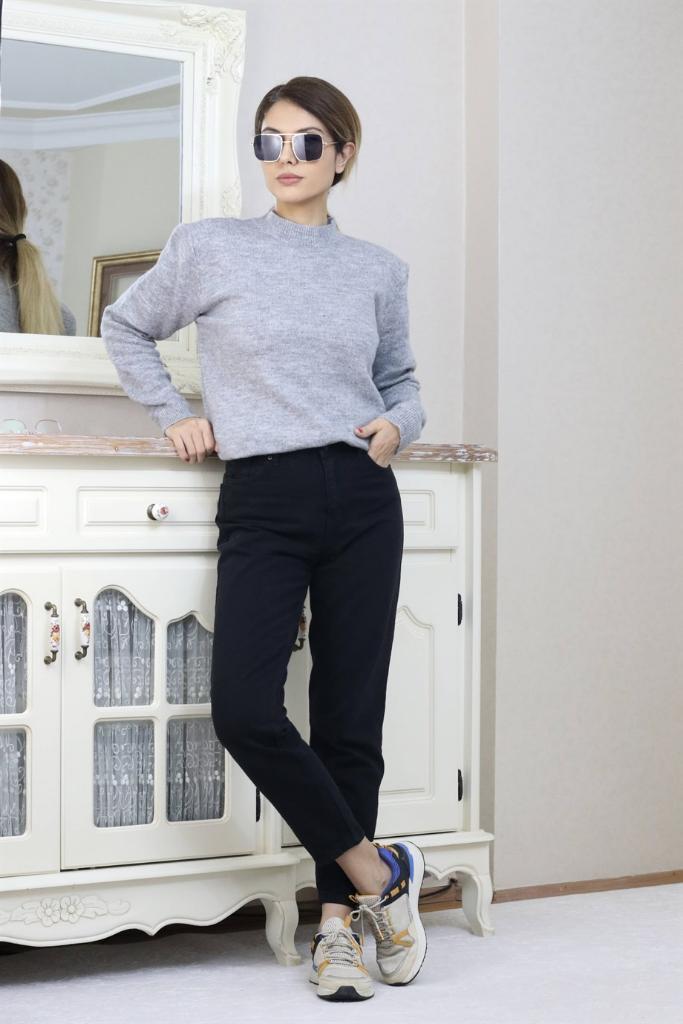 Kadın Siyah Motto Mom Jean