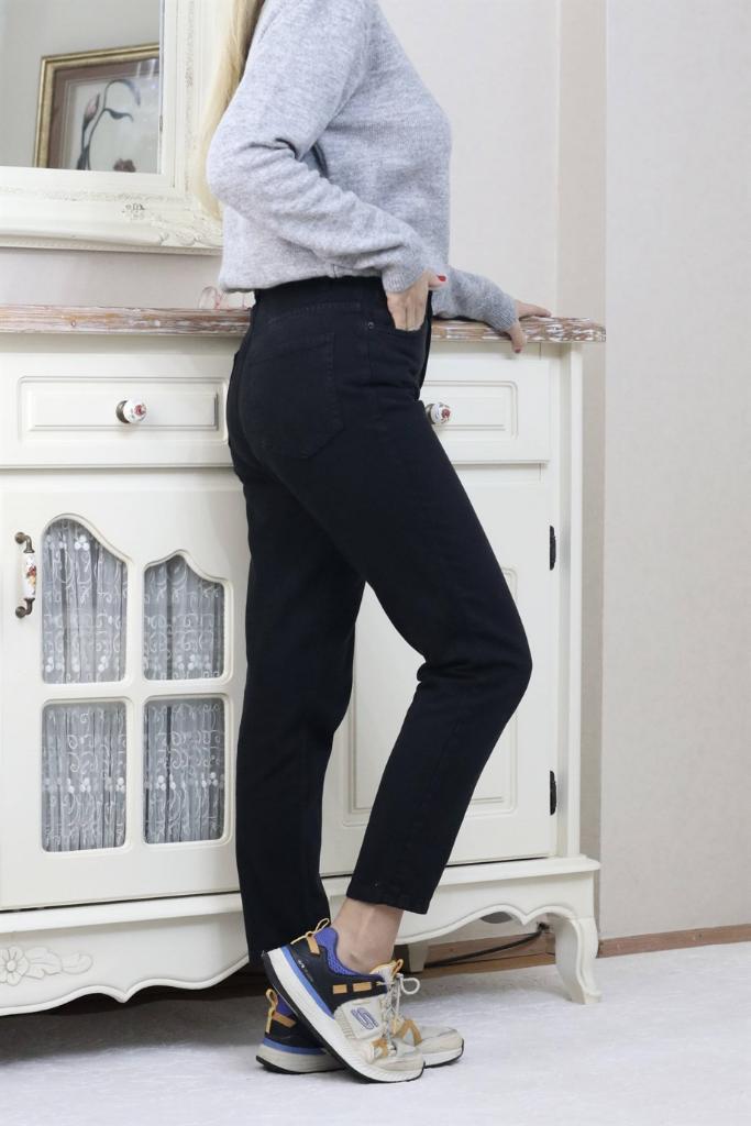 Kadın Siyah Motto Mom Jean