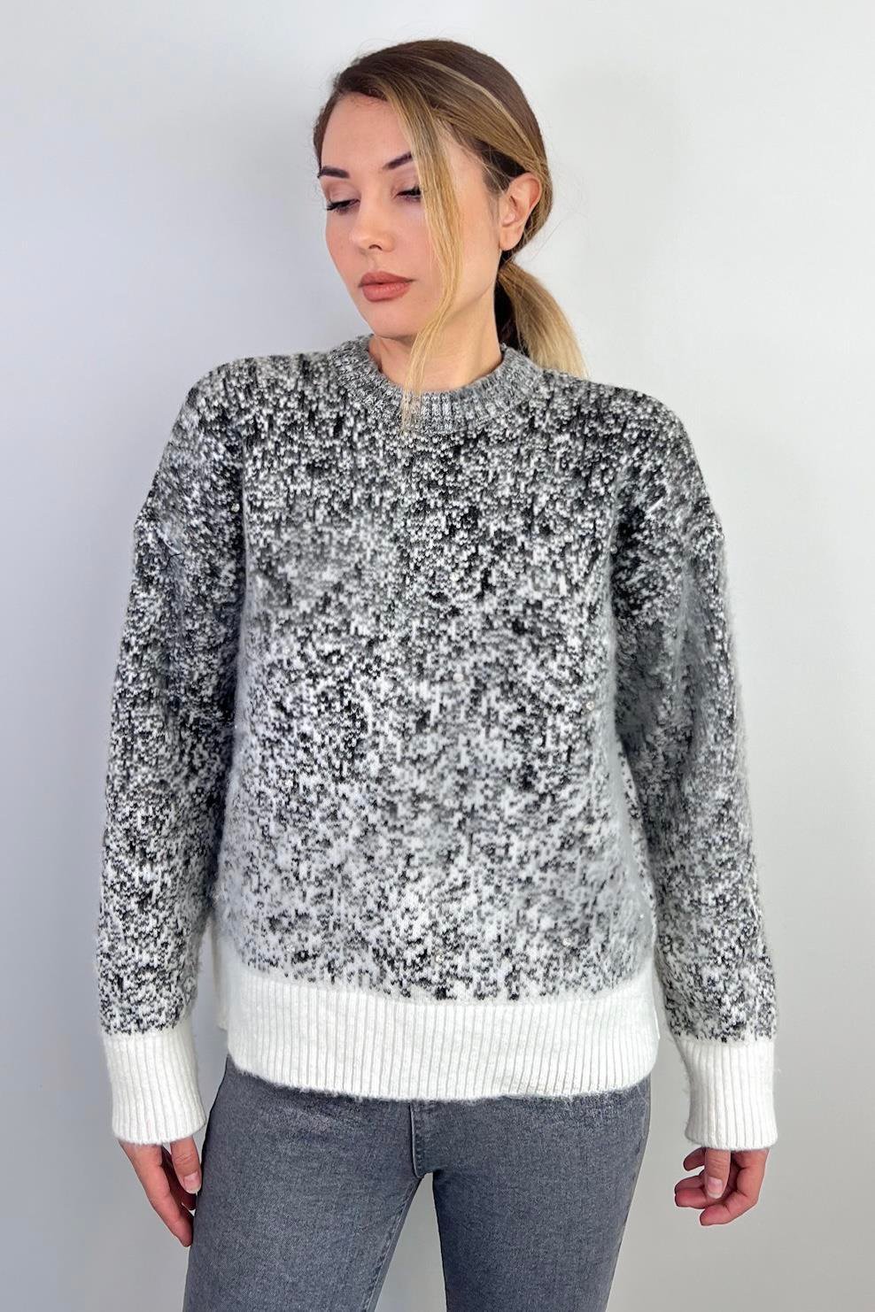 Kadın Snowy Tüylü Füme Krem Taşlı Kazak