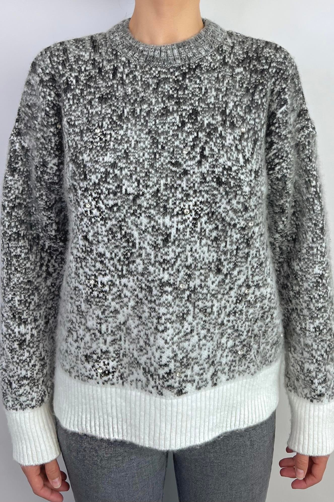 Kadın Snowy Tüylü Füme Krem Taşlı Kazak