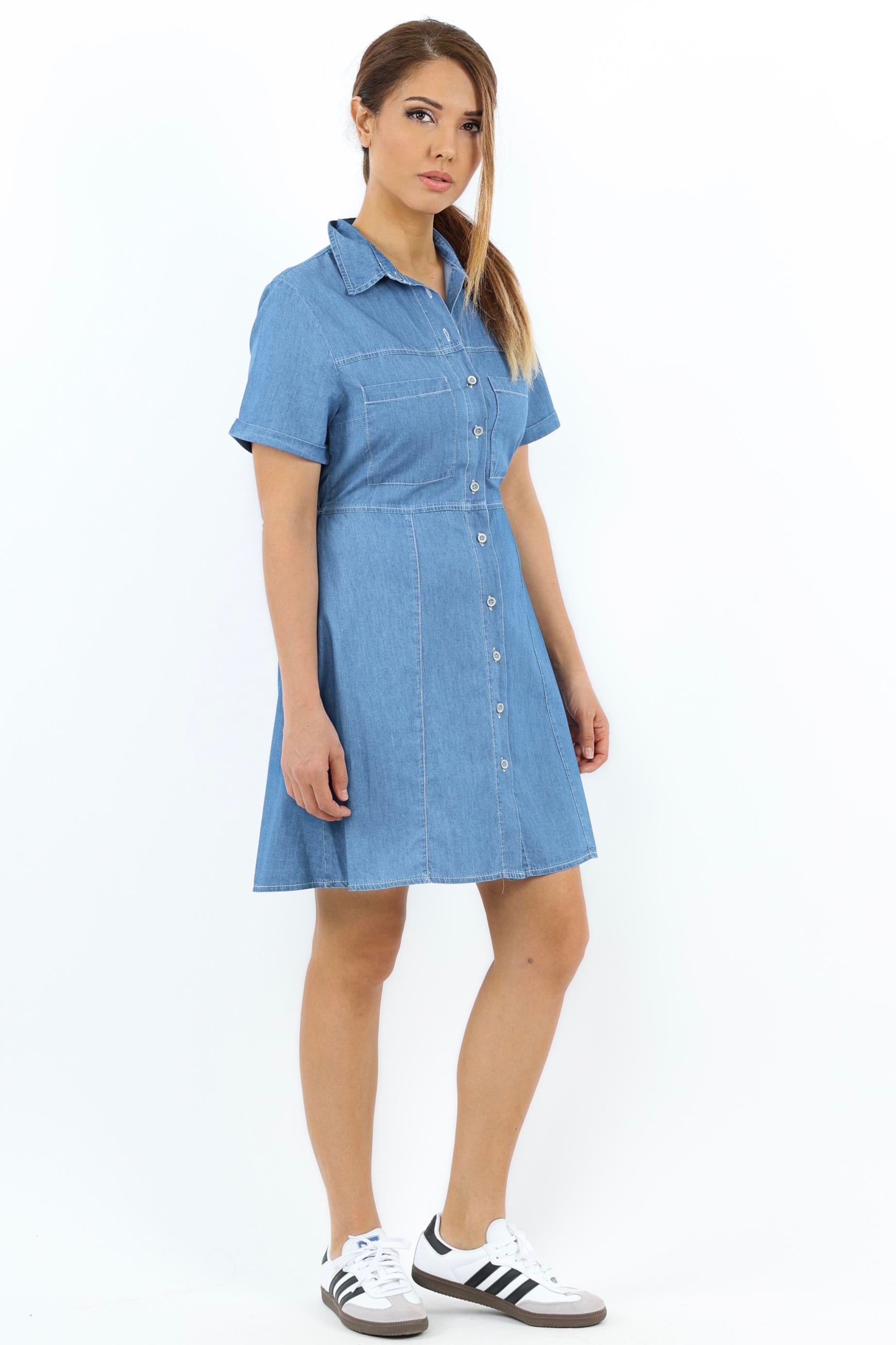 Kadın Soft Denim Bel Lastikli Serta Koyu Mavi İnce Pamuk Elbise