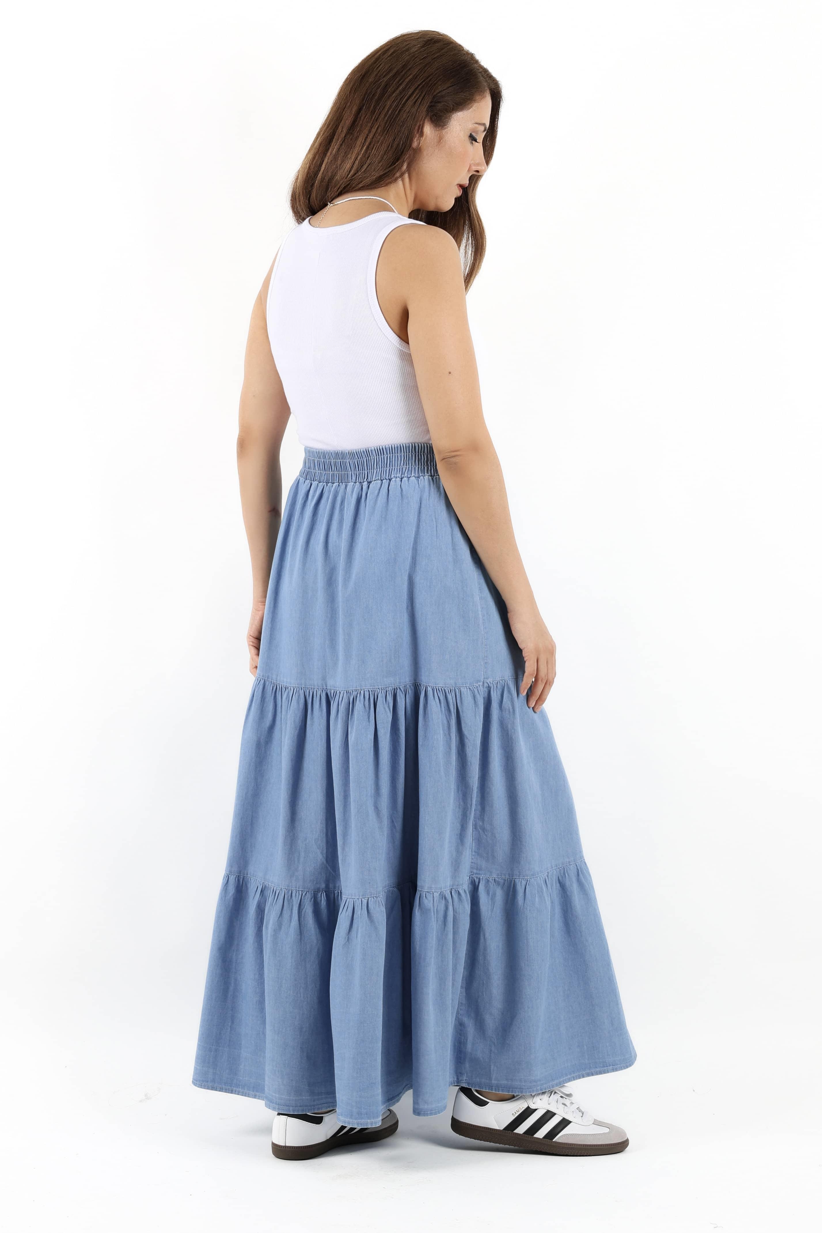 Kadın Sporty Açık Mavi Uzun Yumuşak Jean Etek