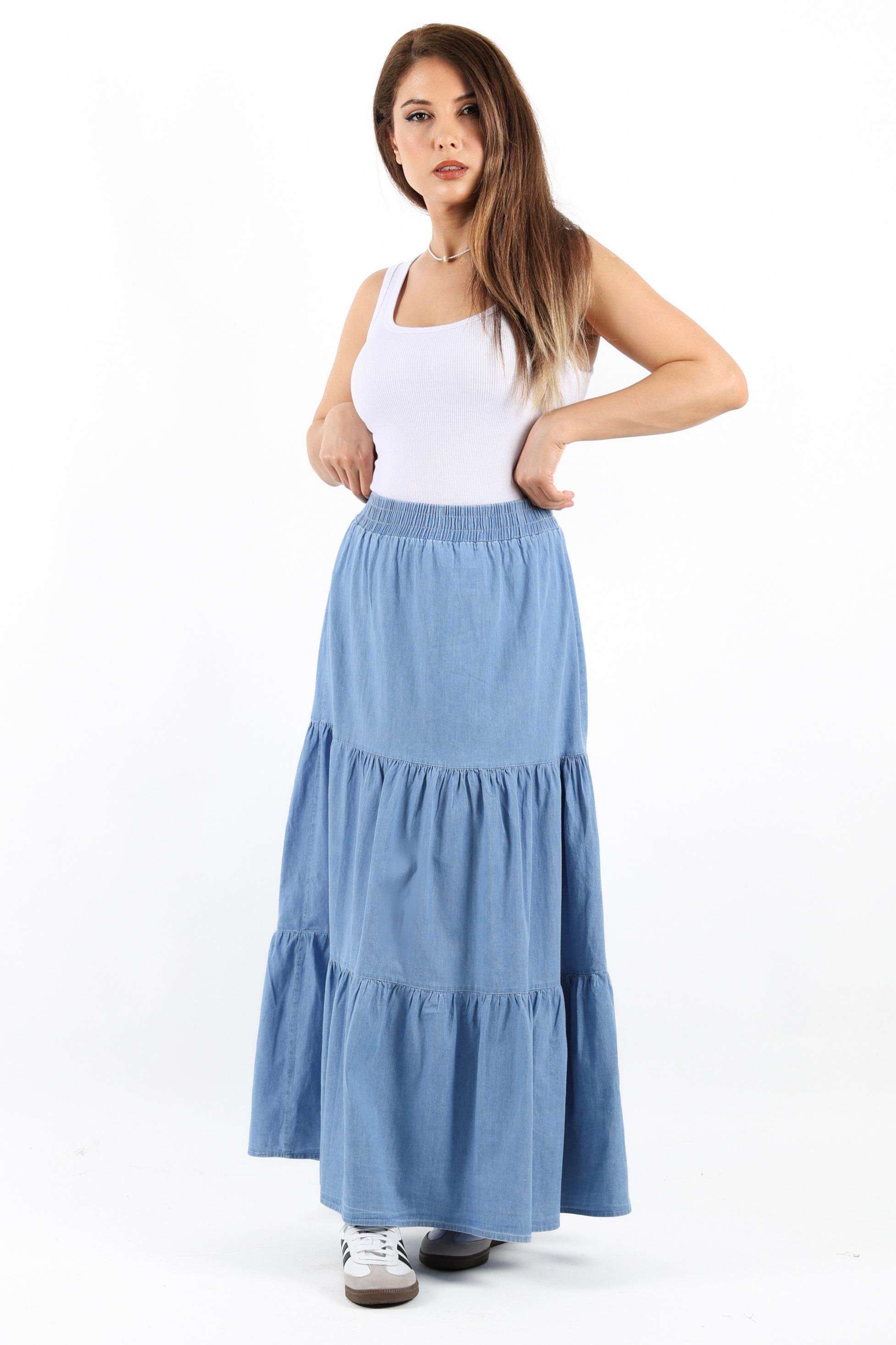 Kadın Sporty Açık Mavi Uzun Yumuşak Jean Etek