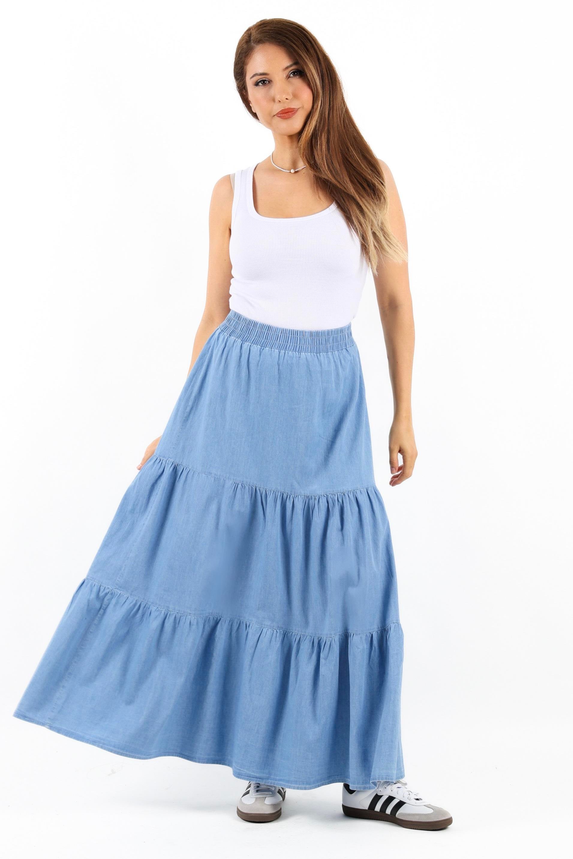 Kadın Sporty Açık Mavi Uzun Yumuşak Jean Etek