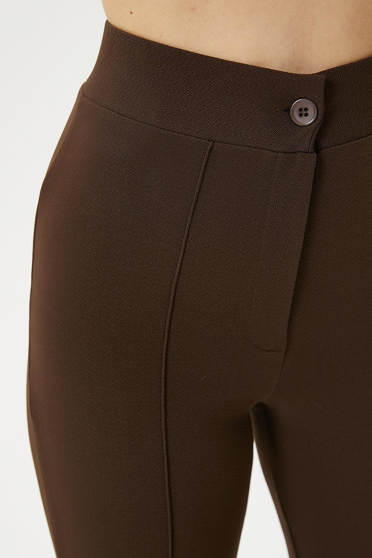 Kadın Straight Likralı Kahverengi Pantolon