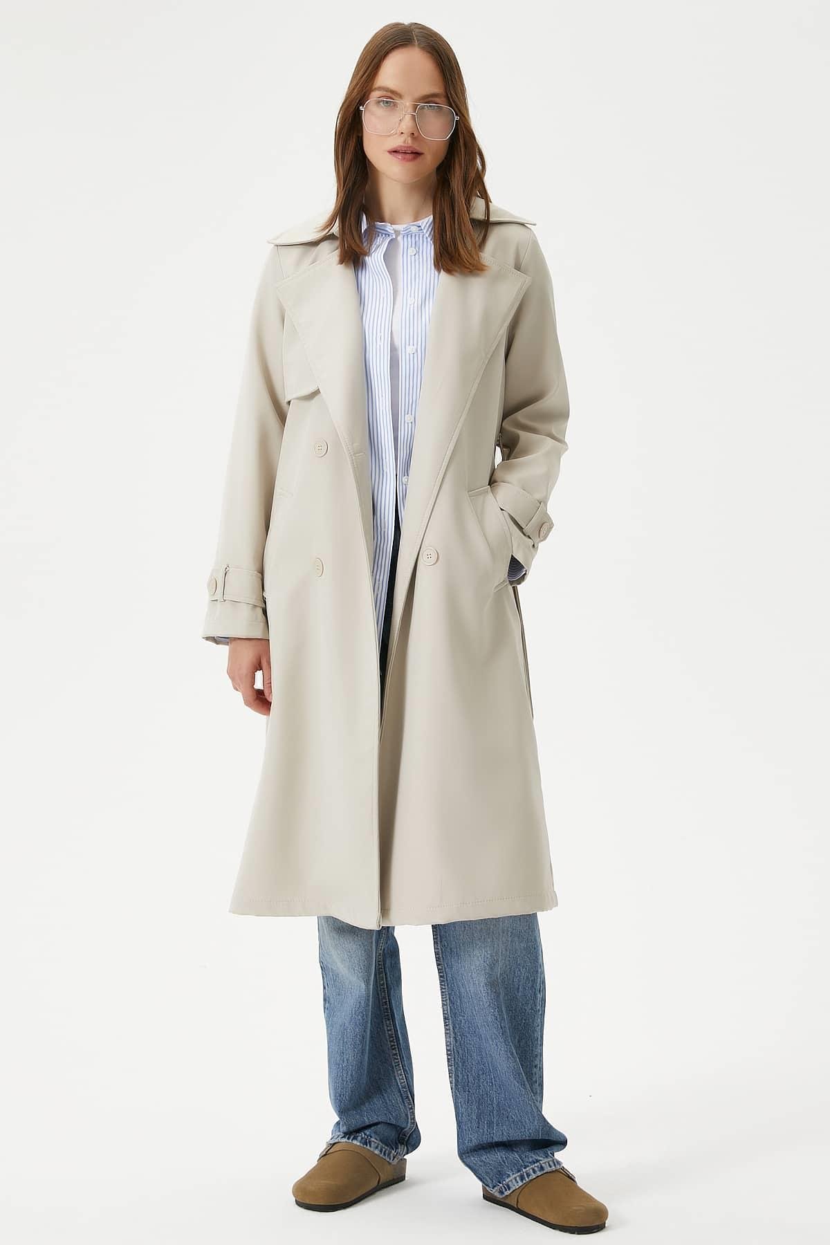 Kadın Style Astarlı Kapaklı Taş Trençkot